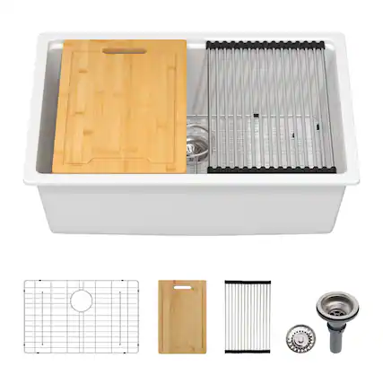 Front. Lordear - 28x19x10 Inch White Granite Composite Undermount kitchen Sink Single Bowl Quartz Workstation kitchen Sink - White.