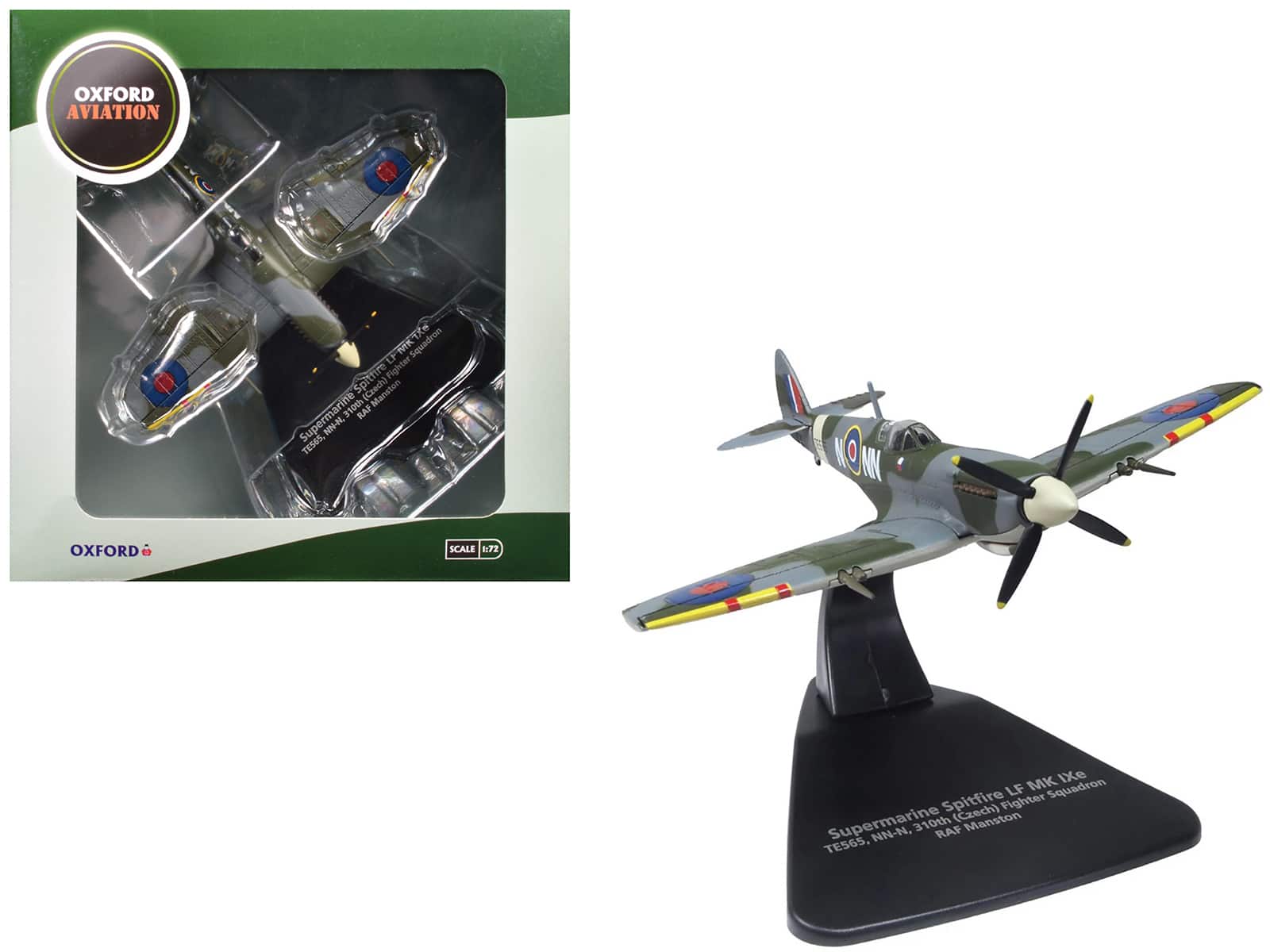 Oxford Diecast - Supermarine Spitfire LF MK IXe Fighter Aircraft "TE565 10th (Czech) Fighter Squadron RAF Manston" Royal Air Force 1/72 - Multicolor