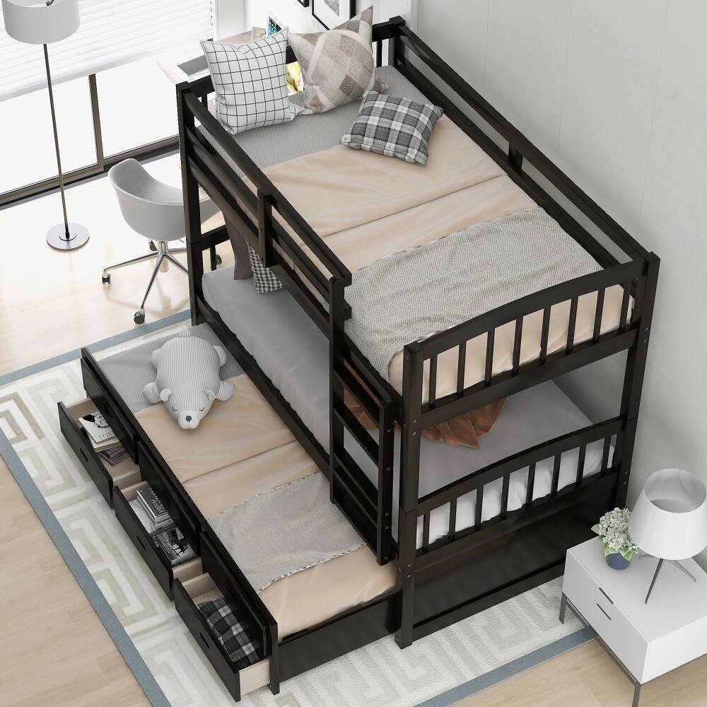 Left. Loheer - Loheer Twin Over Twin Bunk Bed with Trundle and Drawers Espresso Wood - Espresso.