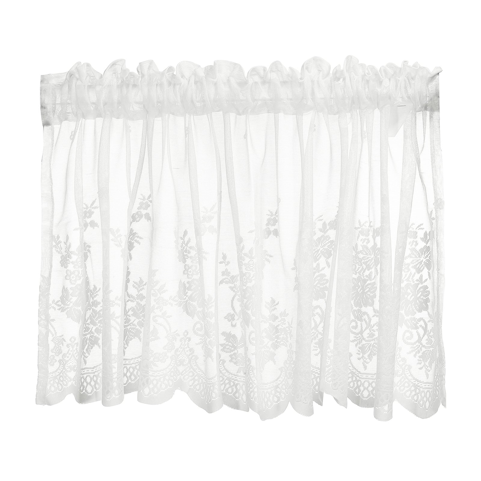 Unique Bargains - Window Valance Curtains, 51x16 Inch, Lace Floral Embroidery, Light Filtering Sheer for Bedroom Bathroom Living Room - White