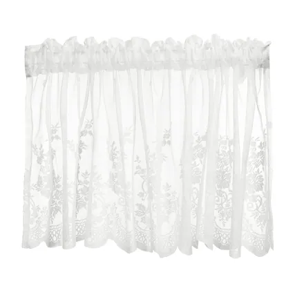 Front. Unique Bargains - Window Valance Curtains, 51x16 Inch, Lace Floral Embroidery, Light Filtering Sheer for Bedroom Bathroom Living Room - White.