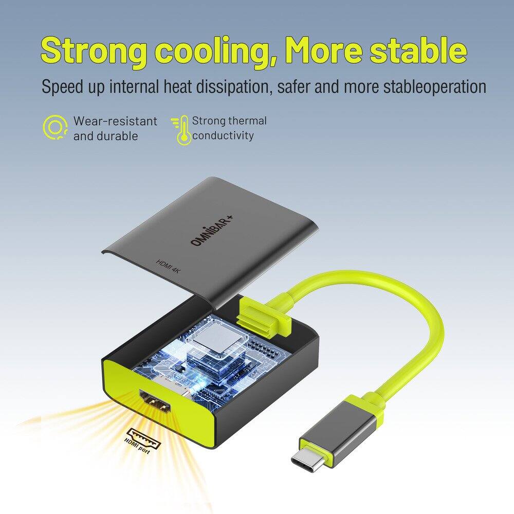 Strong cooling, More stable  
Speed up internal heat dissipation, safer and more stable operation  

- Wear-resistant and durable  
- Strong thermal conductivity  

OMNIBAR+  
HDMI 4K  
HDMI port