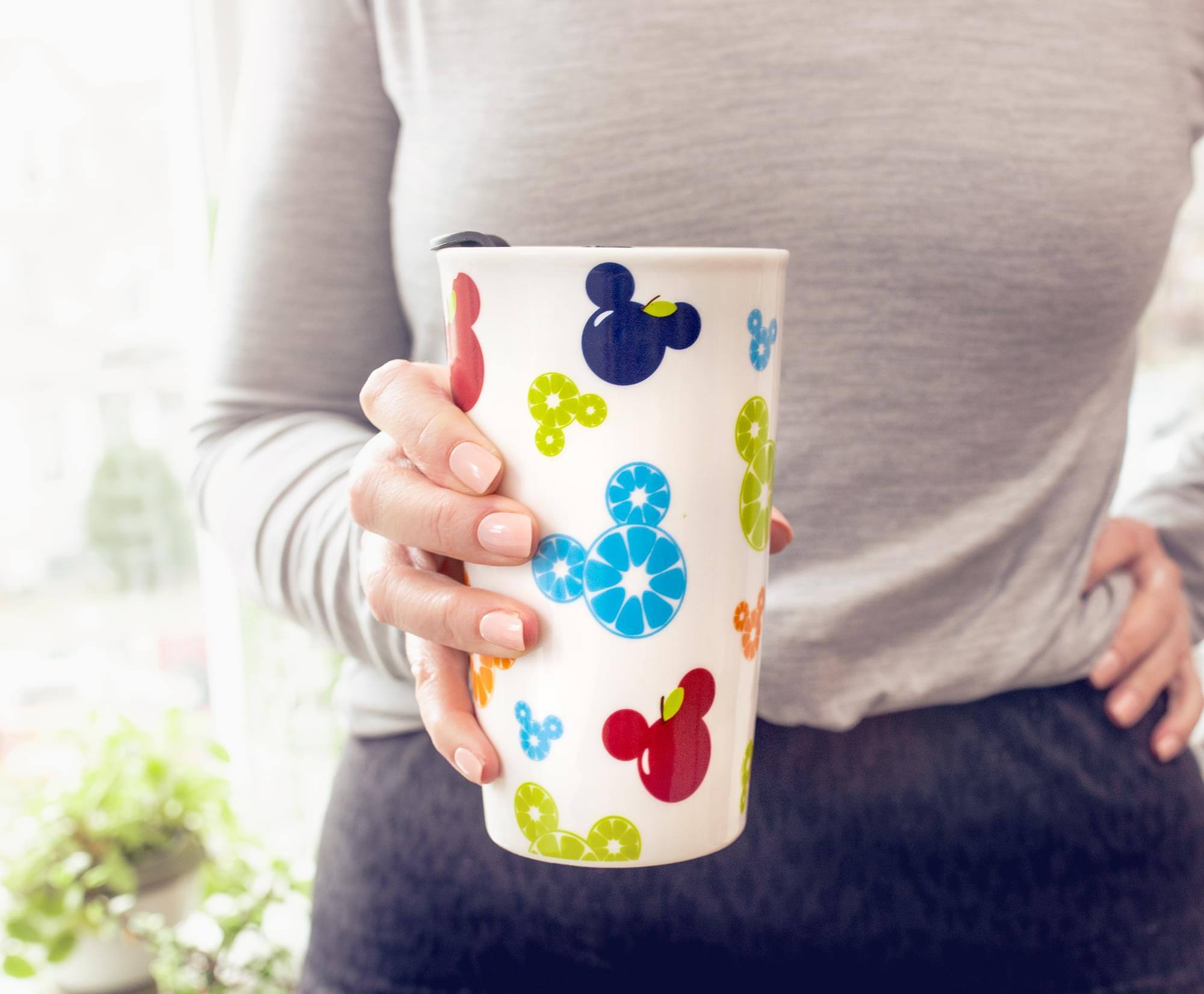 Alt View 3. Disney - Disney Mickey Mouse Fresh Fruit Ceramic Travel Mug With Lid | Holds 10 Ounces - Blue.