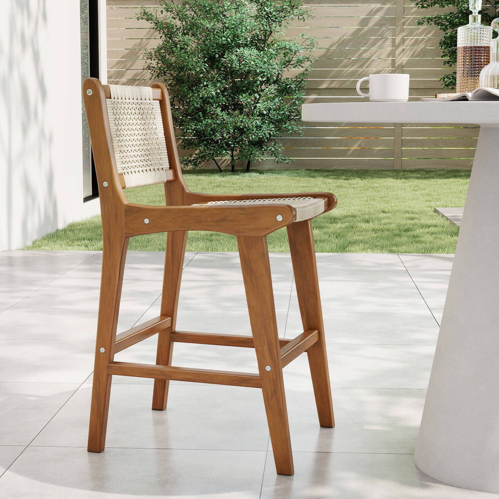Alt View 4. Costway - Coatway 4 PCS Outdoor Counter Height Bar Stool with Wood Frame Back &Footrest for Balcony - Natural.