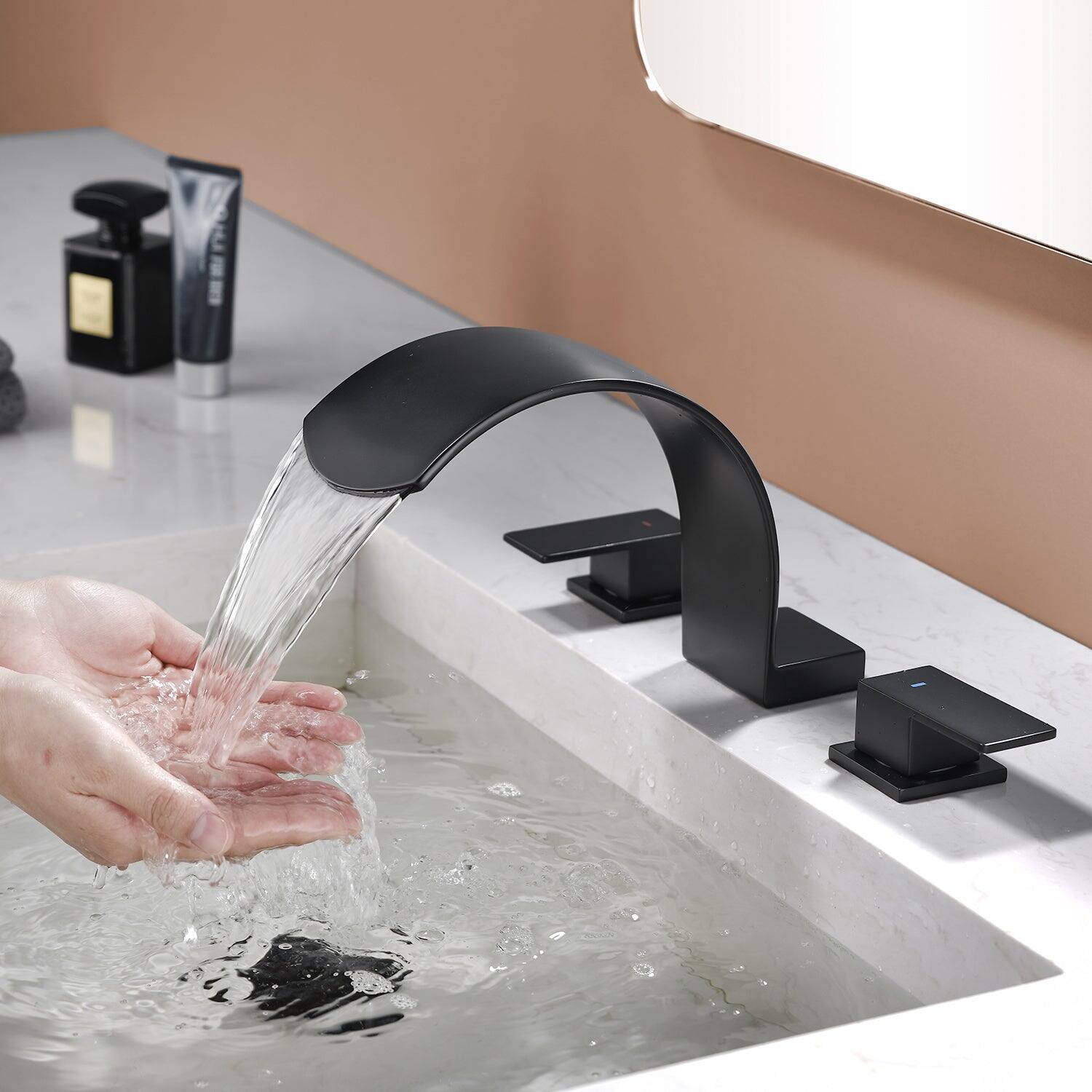 Alt View 3. Boyel Living - Black Faucet SUS304 Waterfall Spout cUPC Quick Connect Dual Handle - Matte Black.