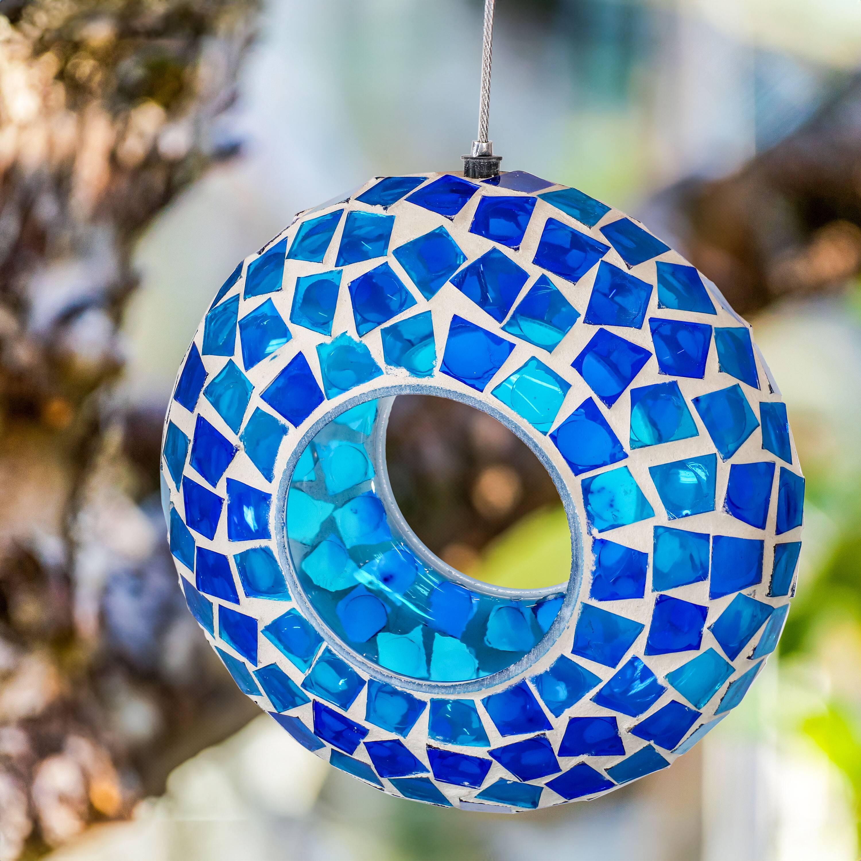 Alt View 10. Sunnydaze - Glass Mosaic Fly-Through Hanging Bird Feeder - 6 in - 12-pk - Blue Mosaic.