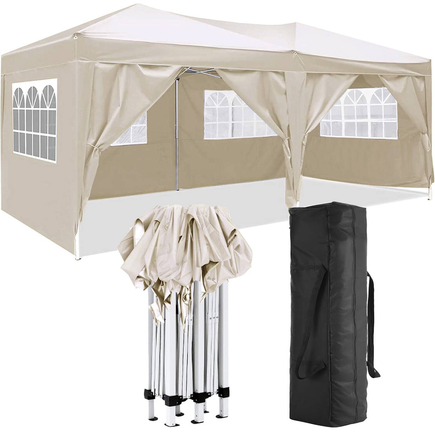 Front. Tiramisubest - 10'x20' Portable Folding Canopy with Removable Sidewalls, UPF 50+ Outdoor Event Shelter for Camping, Beach, and Parties - Beige.