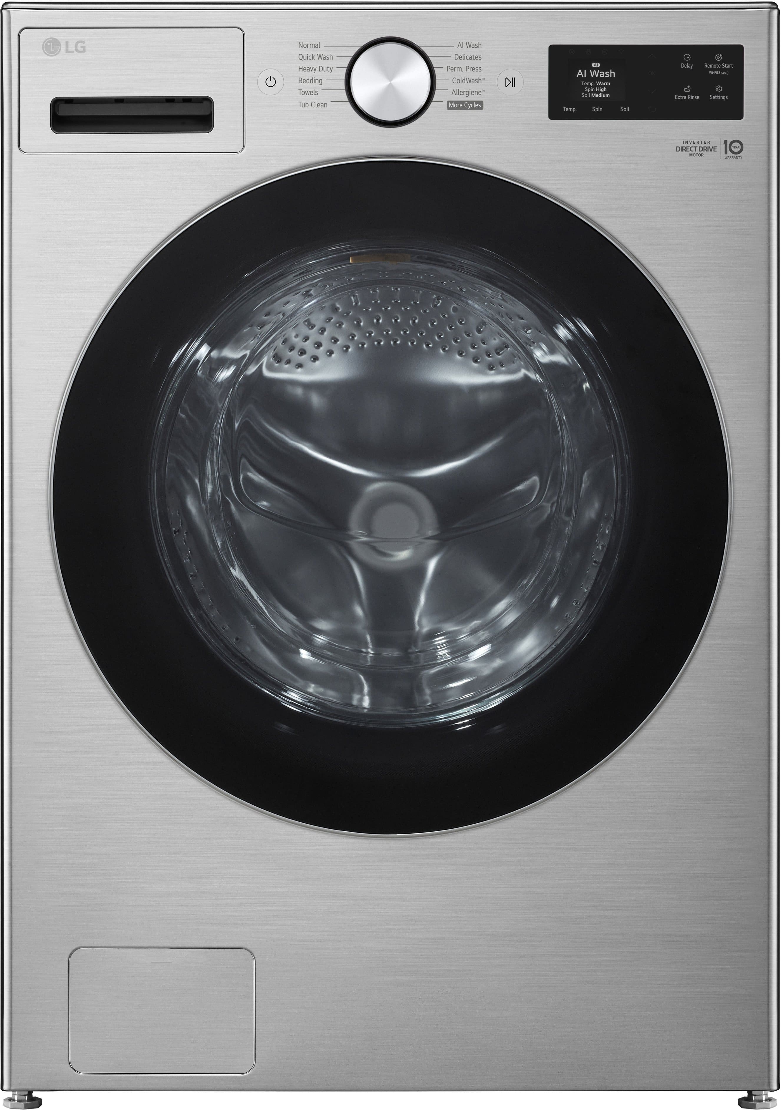 LG - 5.0 Cu. Ft. High-Efficiency Stackable Smart Front Load Washer with Steam and TurboWash 360° - Graphite Steel - Front_Zoom