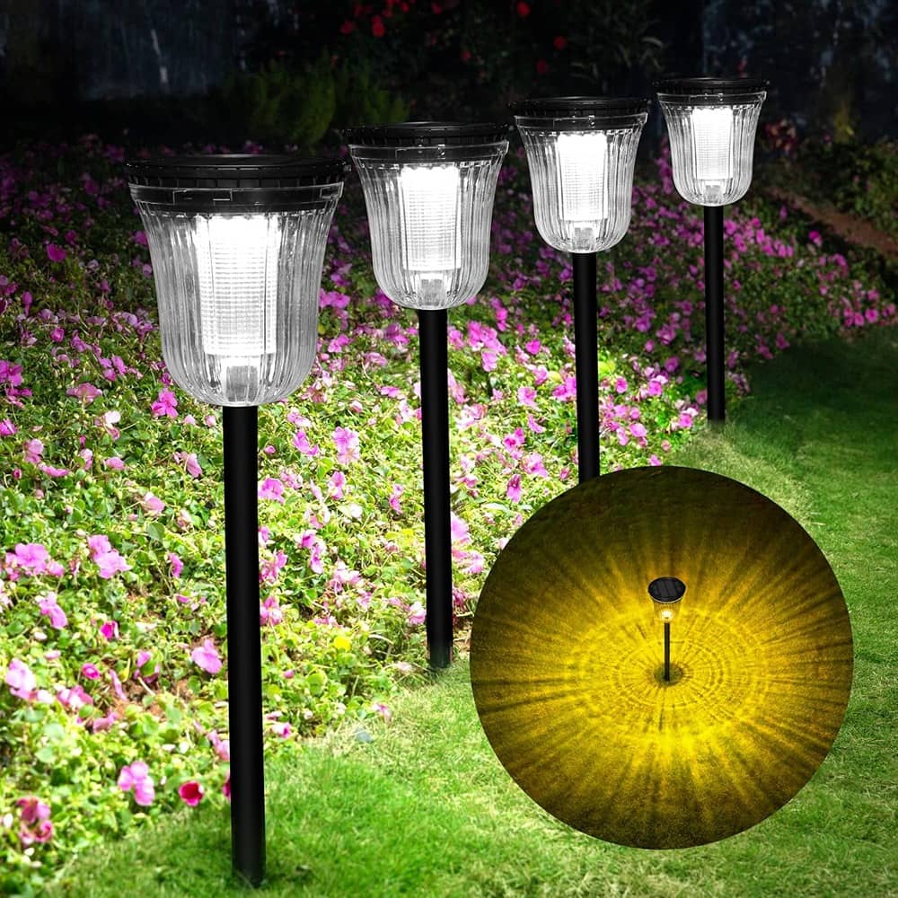 MOSZAR LLC - Solar Pathway Lights Outdoor Waterproof, 4 Pack 200 Lumens Super Bright - Black
