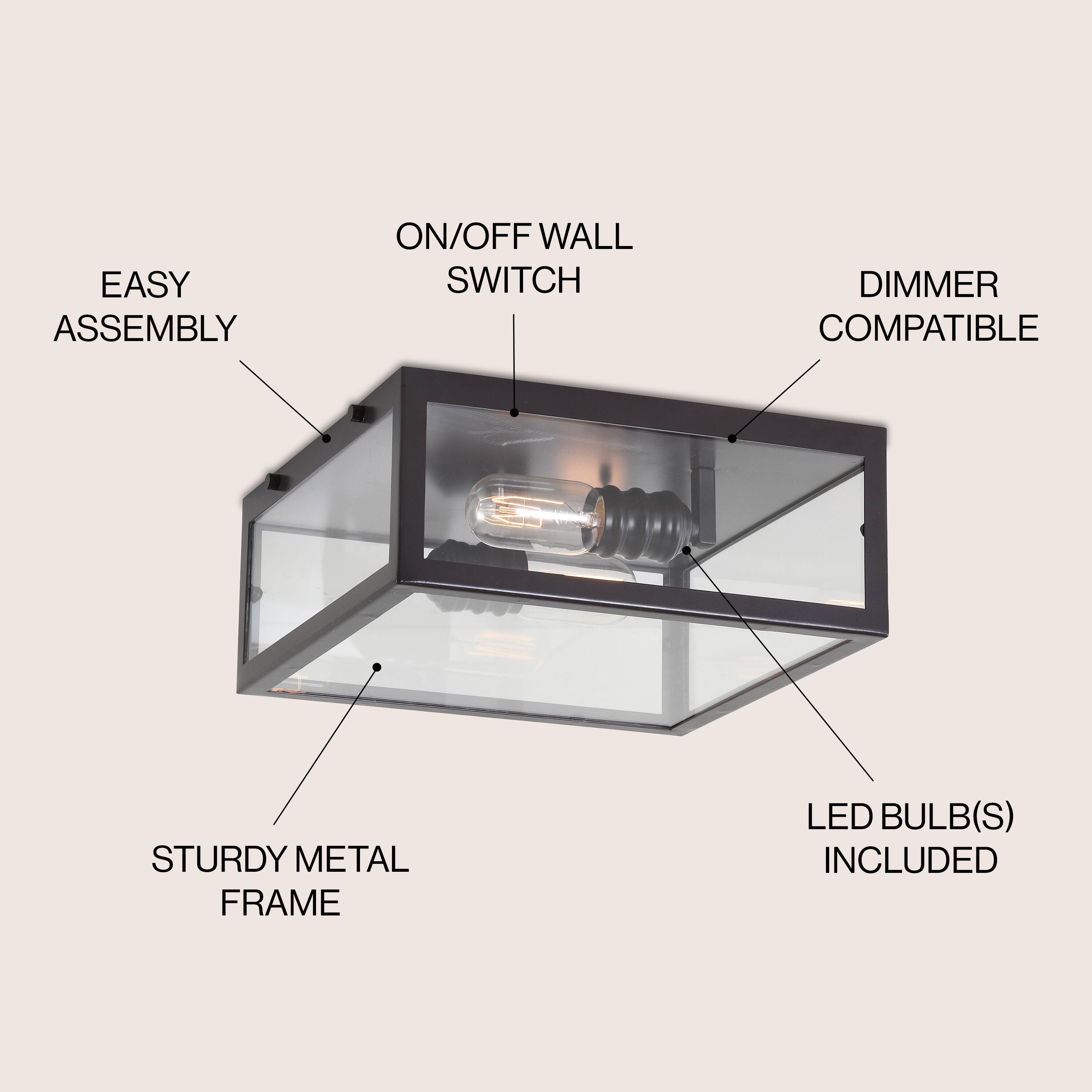 EASY ASSEMBLY ON/OFF WALL SWITCH DIMMER COMPATIBLE STURDY METAL FRAME LED BULB(S) INCLUDED