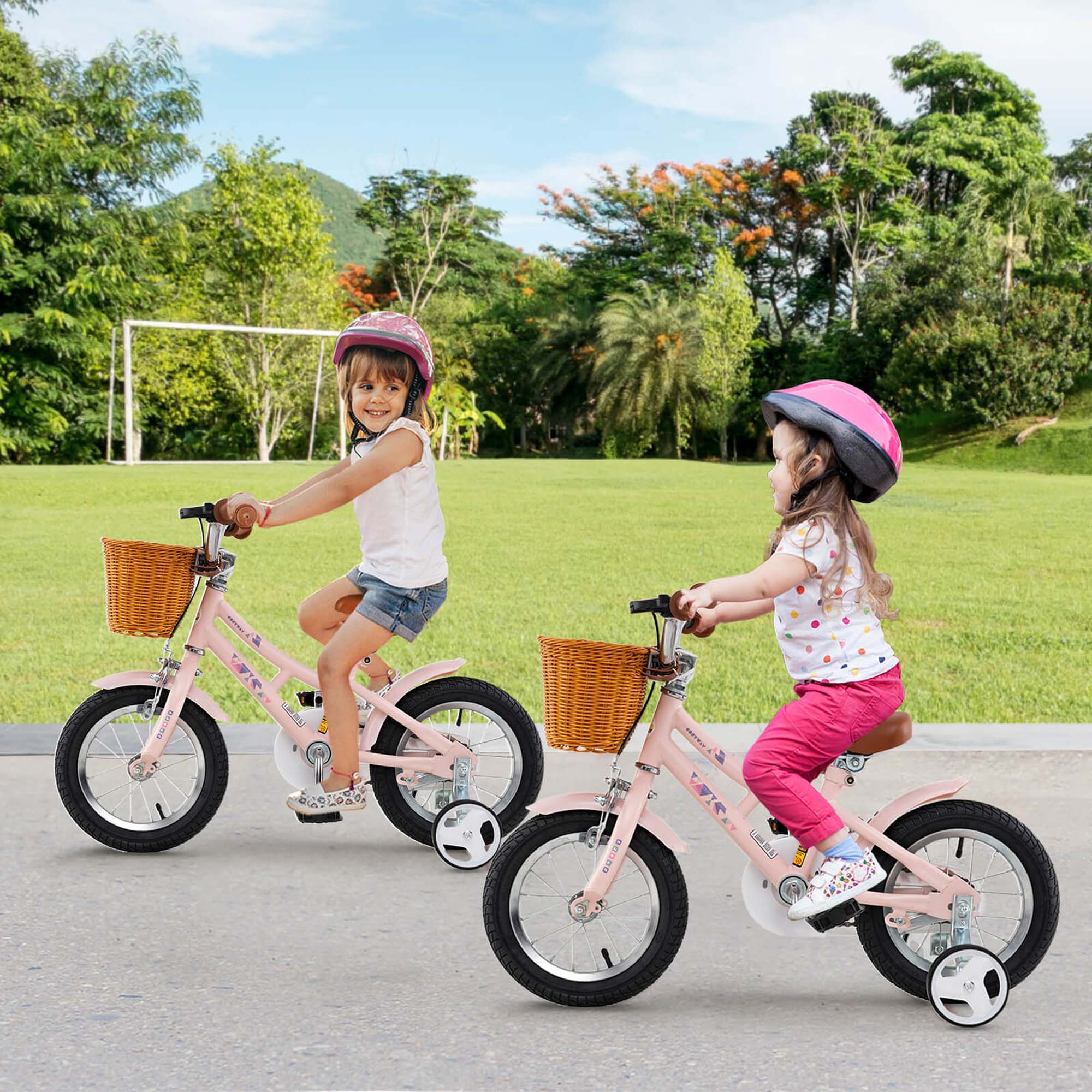 Alt View 3. Costway - Costway 12 Inch Bicycle with Height Adjustable Handlebar & Seat Basket Bell Training Wheels - Pink.
