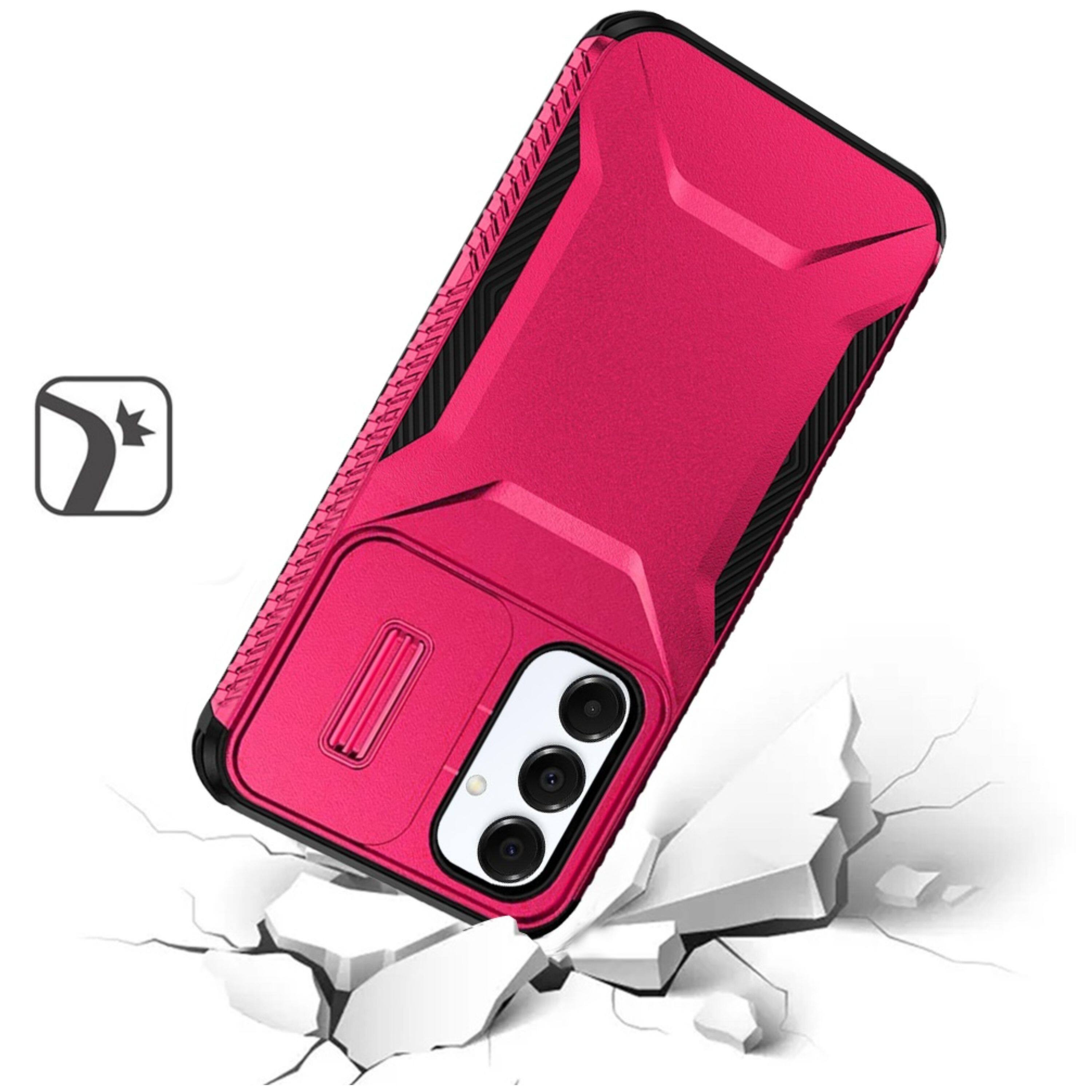 Left. Kitcheniva - Rugged Side Grip Case With Sliding Lens Cover & Tempered Glass For Samsung A26 5G Hot Pink - Hot Pink.