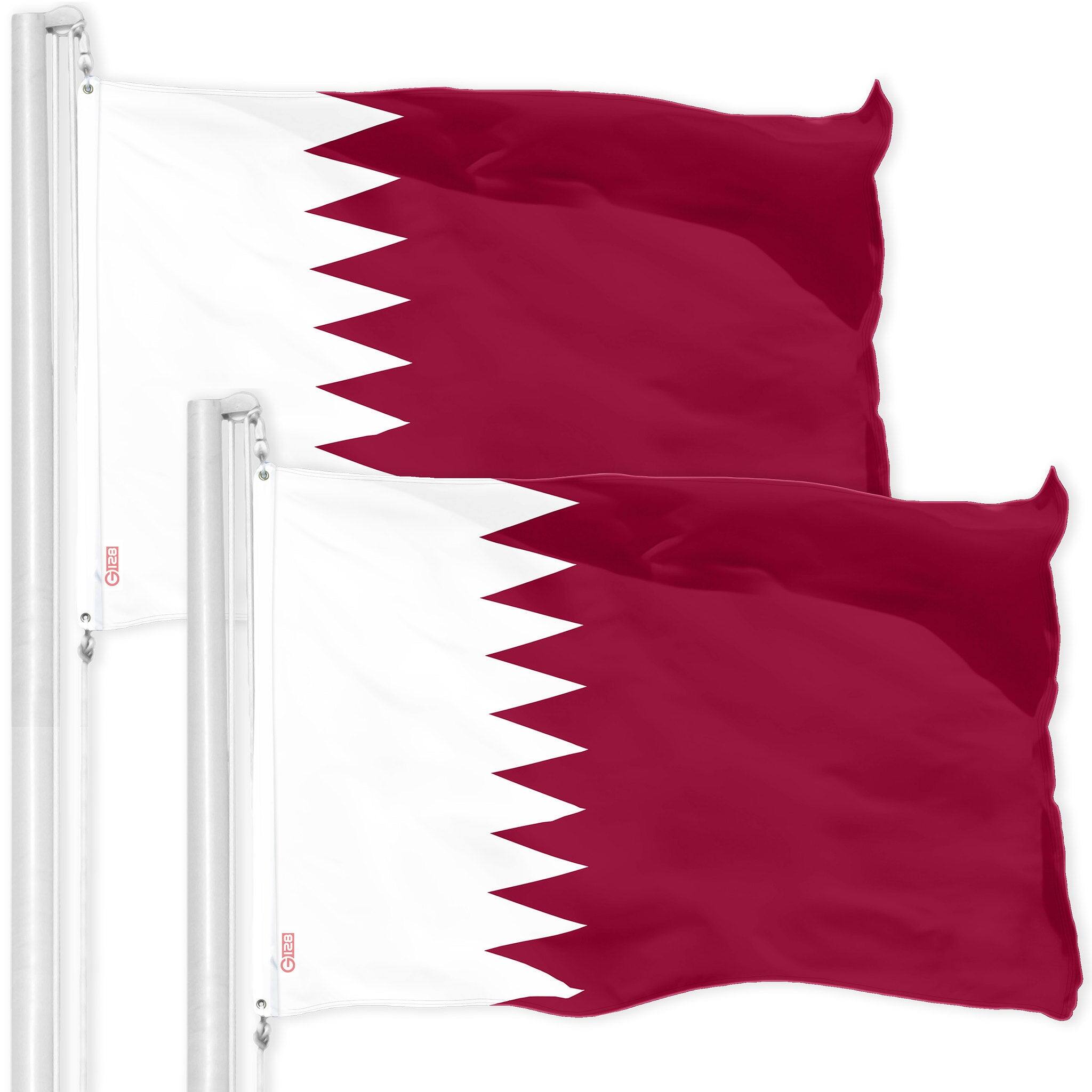 G128 - 2-Pack Qatar Flag 3 x 5 ft — Printed 150D Polyester, Brass Grommets, Double-Stitched - Assorted Colors