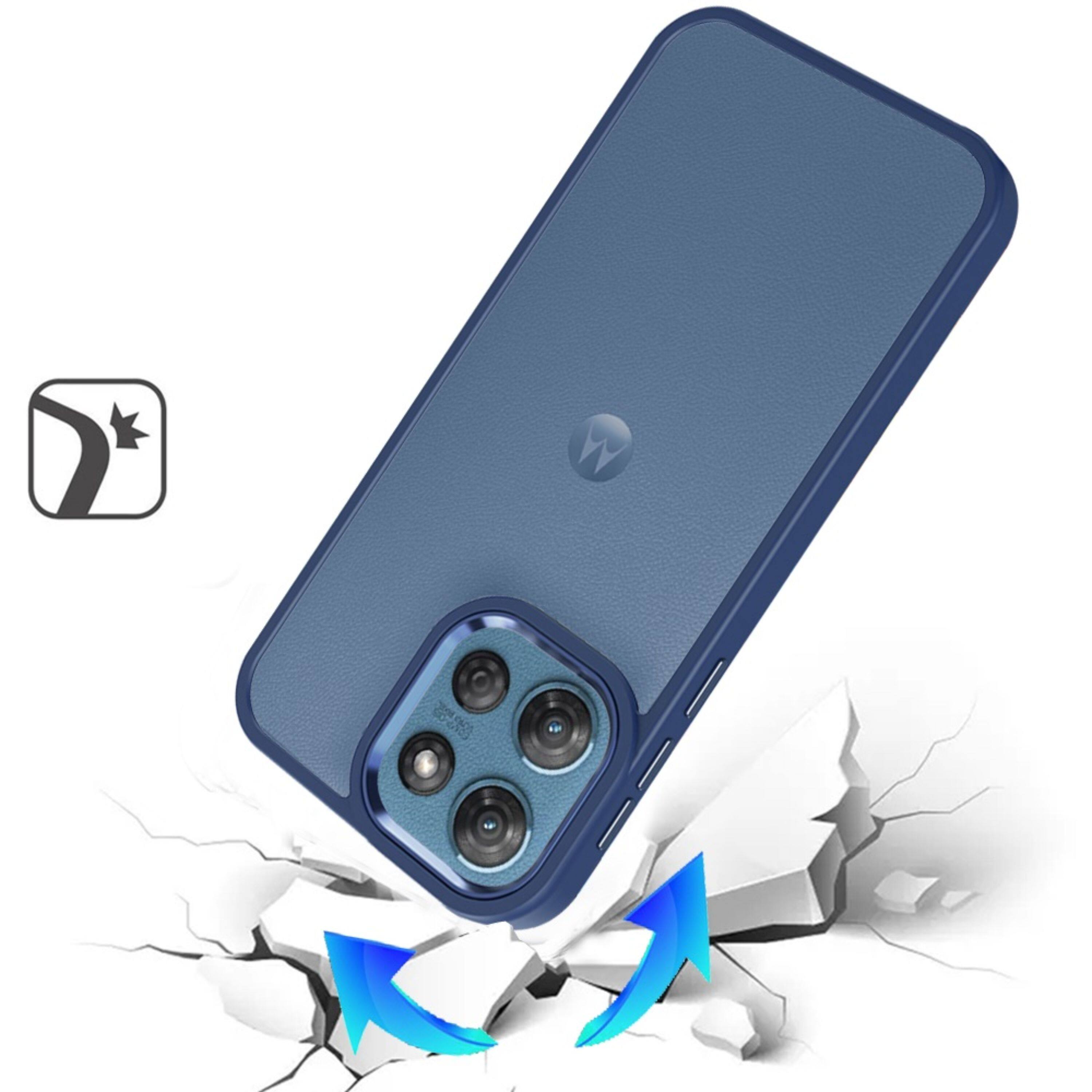 Left. Kitcheniva - Premium Metal Button Hybrid Case With Tempered Glass For Moto G 2025/2026/G Play 2026 Blue - Blue.