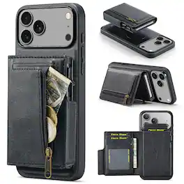 Dteck - 2-in-1 Magnetic Wallet Case for Apple iPhone 17 Pro Max,RFID PU Leather Shockproof Cover with Pop-Up Card Holder - Black