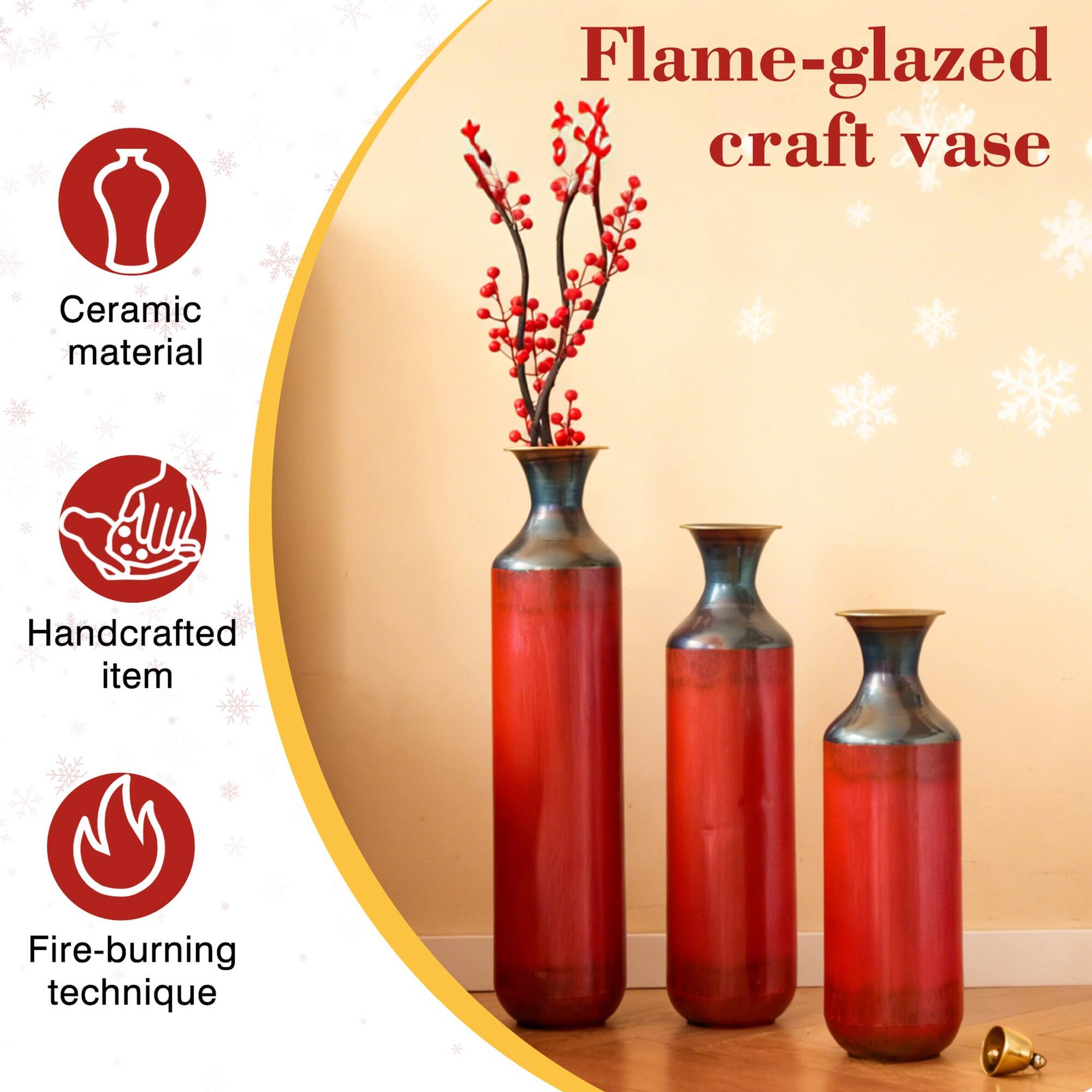 Flame-glazed craft vase  
Ceramic material  
Handcrafted item  
Fire-burning technique