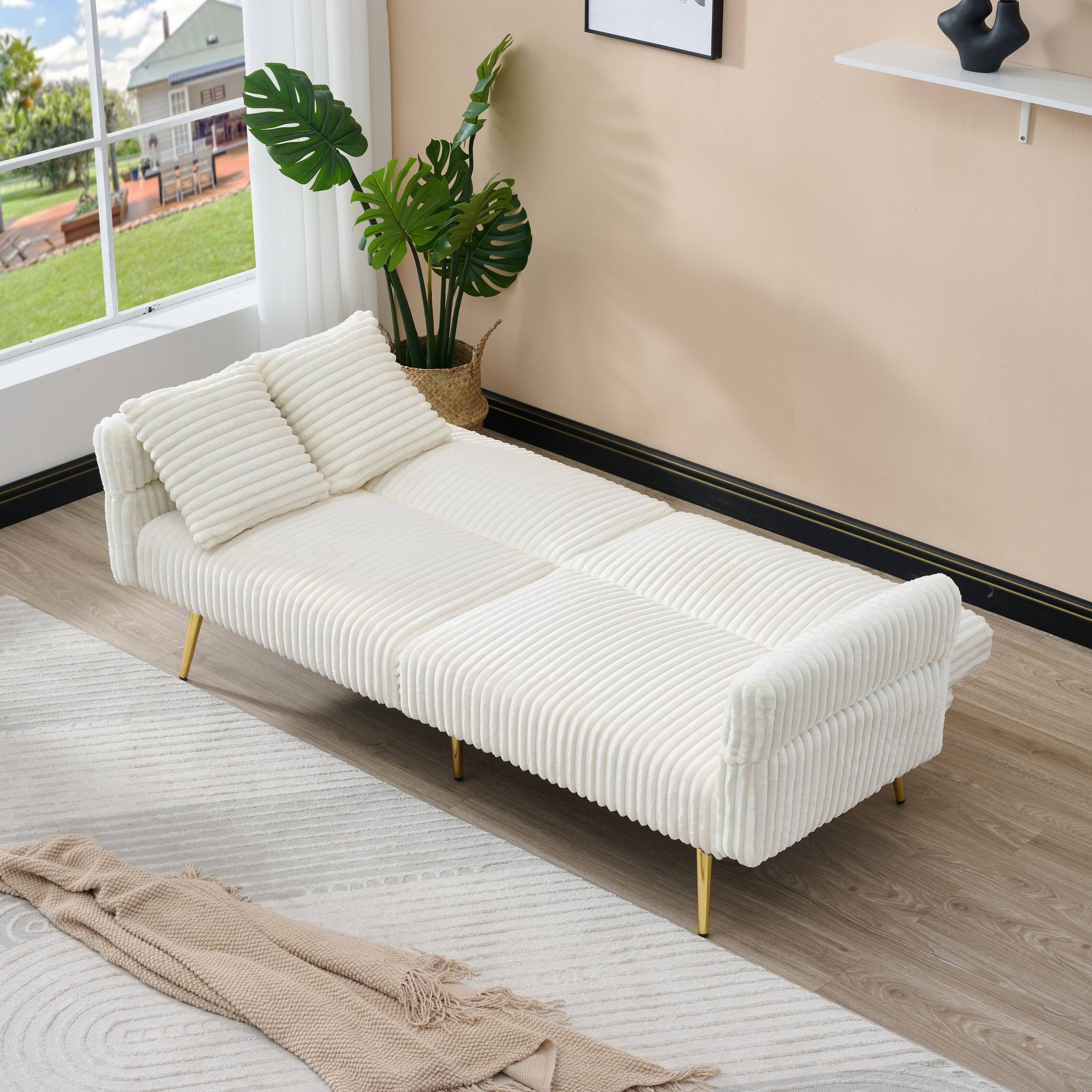 Alt View 6. Tiramisubest - 79 inch corduroy sofa bed,foldable double sofa bed with folding armrests,suitable for living room and small space,White - White.