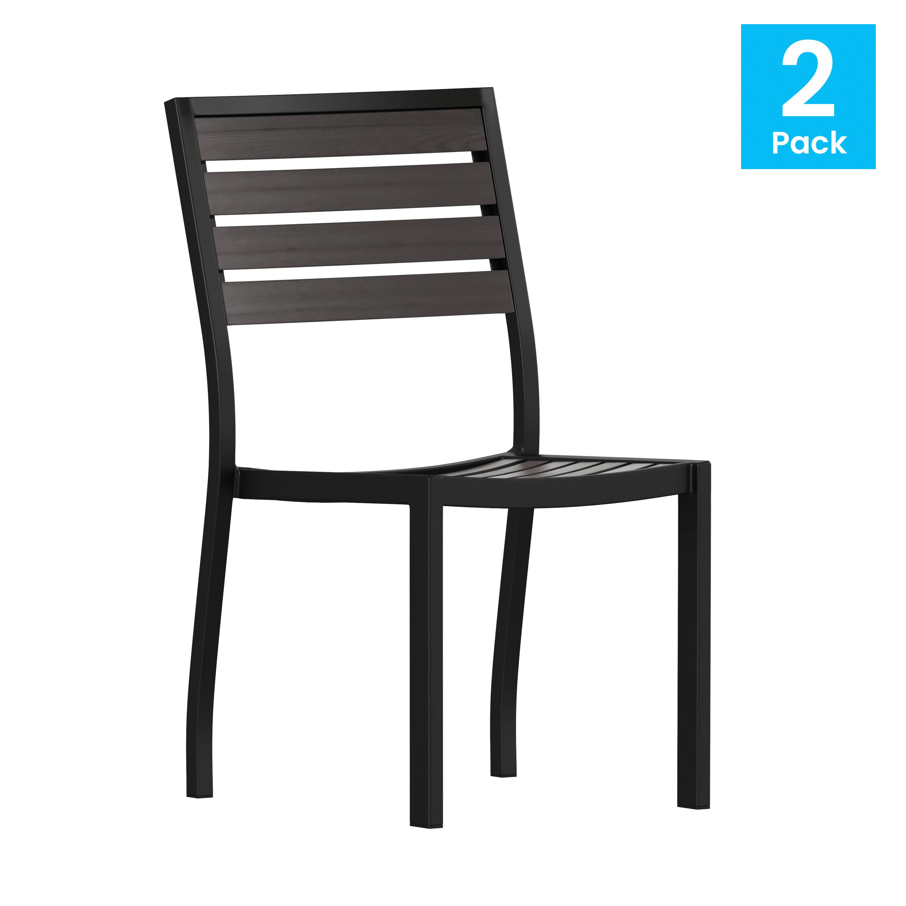 Alt View 1. Emma + Oliver - 2 Pack Outdoor Faux Teak Side Chair with Poly Slats - Teak Patio Chair - Gray Wash Teak.