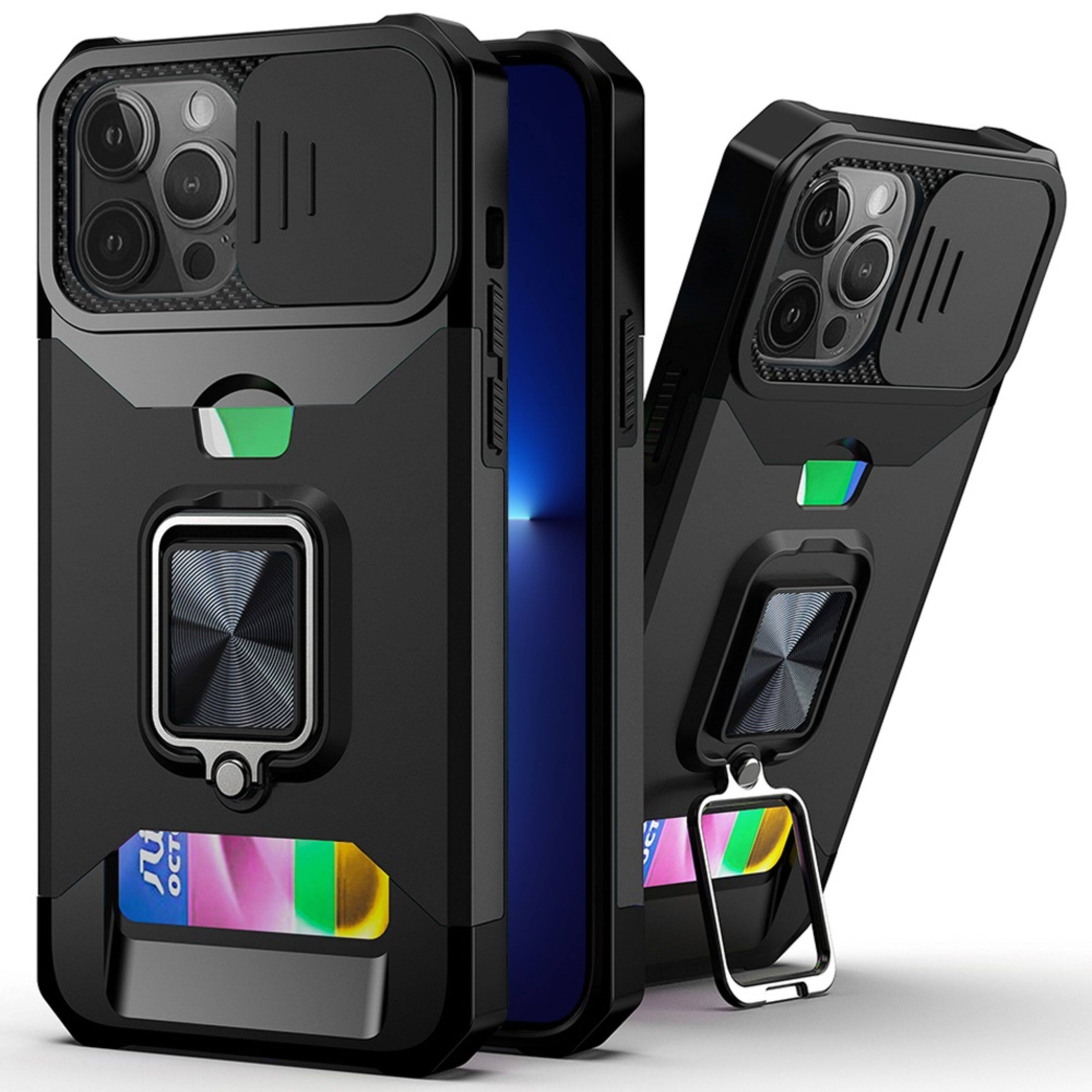 Angle. Kitcheniva - Premium Card Holder Phone Case For iPhone 13 Pro Black - Black.