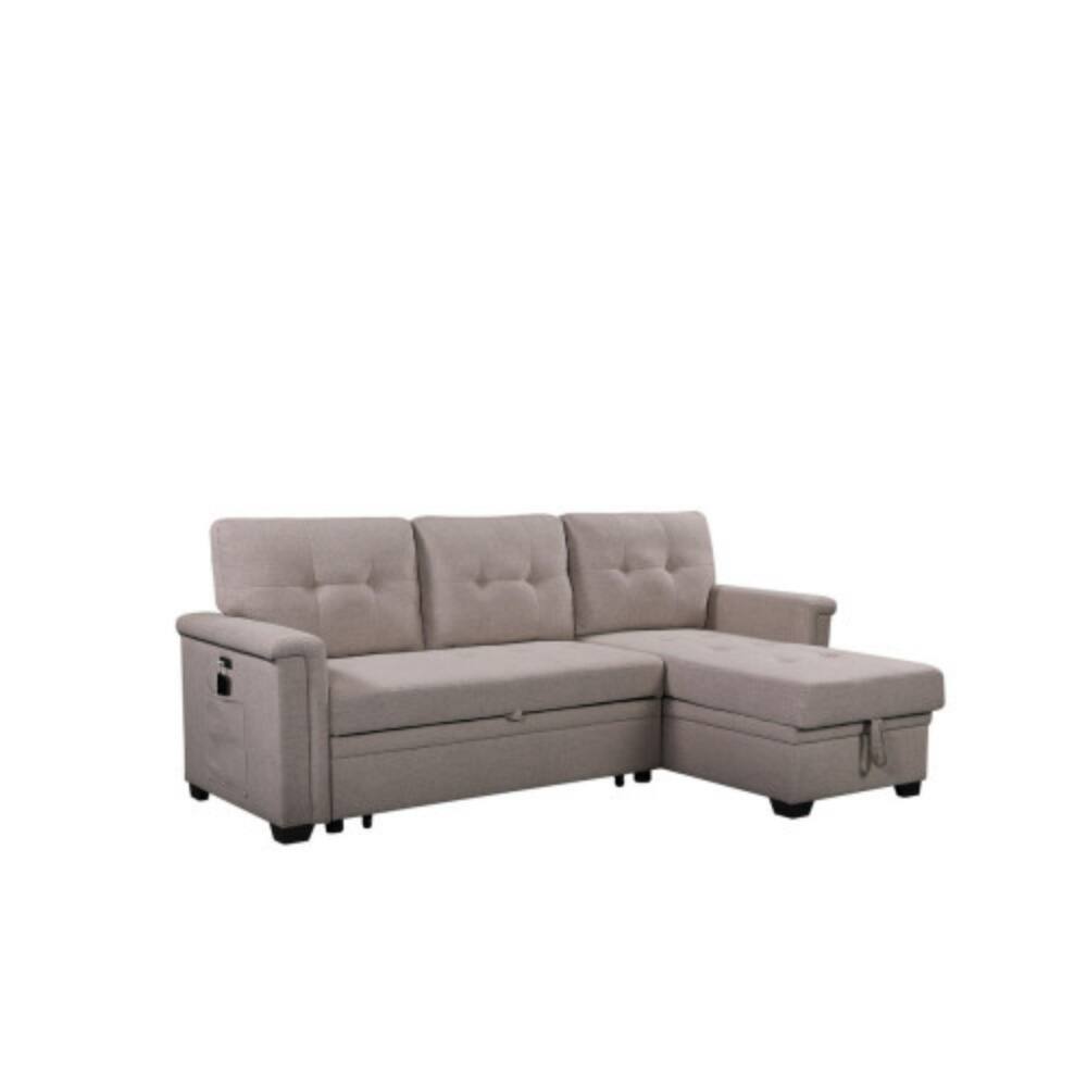 Alt View 1. LUCKY ONE - 84" Light Gray Reversible Sleeper Sectional Sofa with Storage Chaise, USB Charging Ports, Side Pocket, Pull-Out Bed - Light Gray.