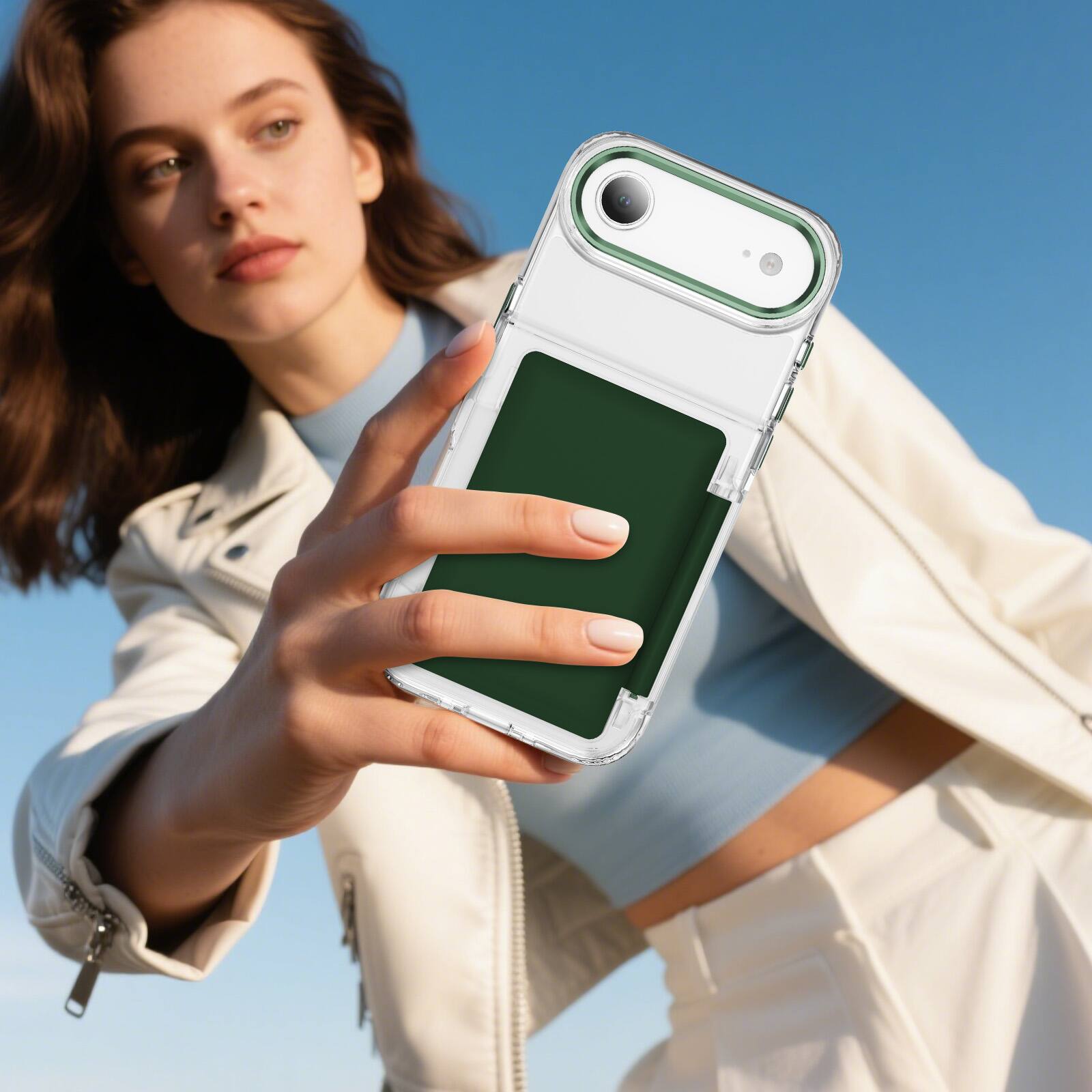 Alt View 4. Dteck - 2-in-1 Clear Wallet Case for Apple iPhone Air with Kickstand, RFID Blocking Hidden Card Holder Shockproof Cover - Green.