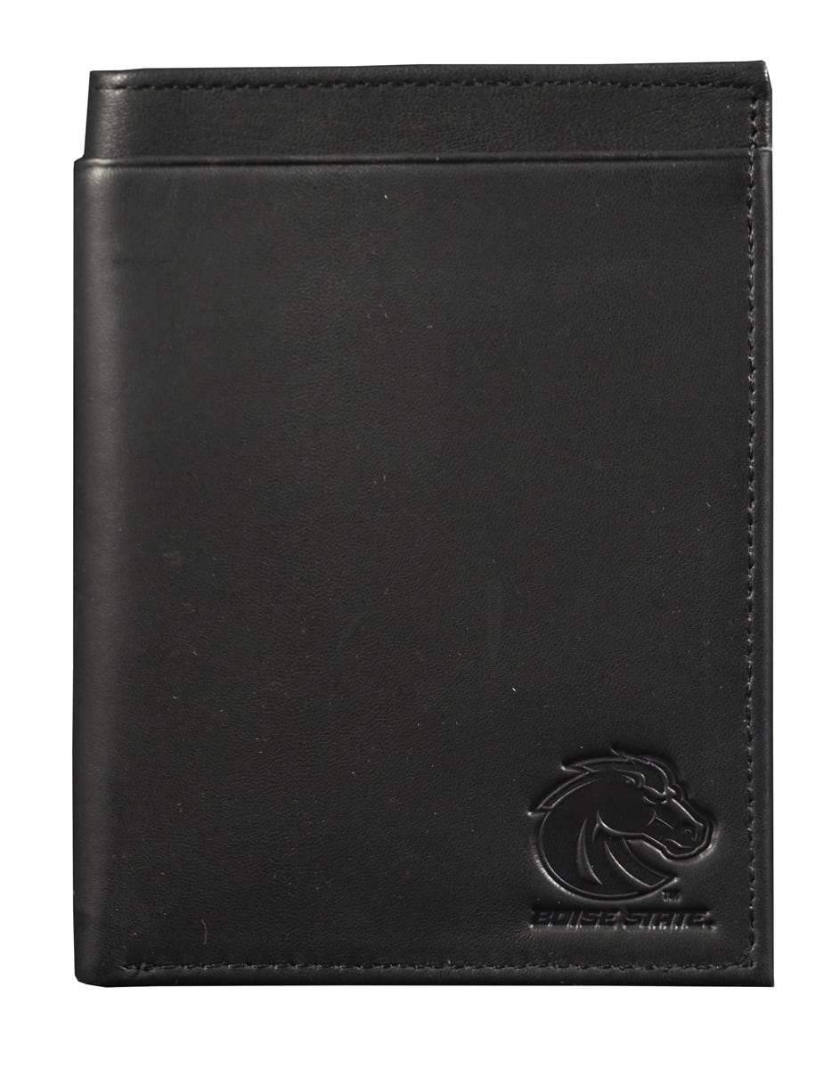 Rico Industries - Boise State Broncos Black Leather RFID Blocking Passport Holder Cover Travel Billfold Wallet for Men & Women - Multi