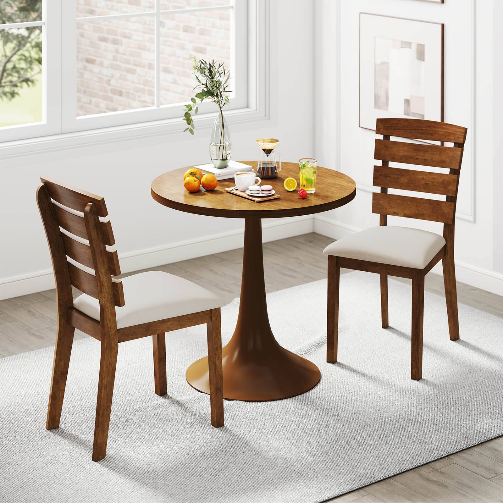 Alt View 1. Costway - Costway Dining Chair Set of 2 Upholstered Kitchen Chair with Slatted High Backrest - Natural,Beige.