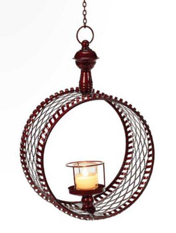 Alt View 1. CC Christmas Decor - 15" Decorative Red Cylindrical Christmas Lattice Hanging Pillar Candle Lantern - Red.