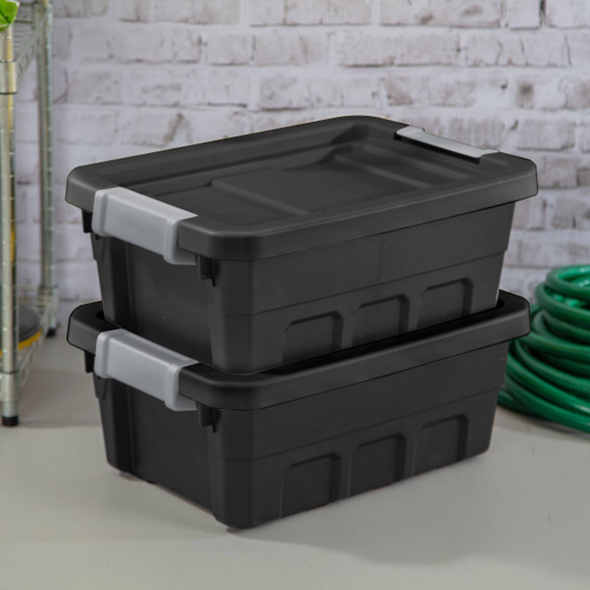 Alt View 3. Sterilite - Sterilite 4 Gallon Industrial Storage Totes w/ Latch Clip Lids, Black (24 Pack) - Black.
