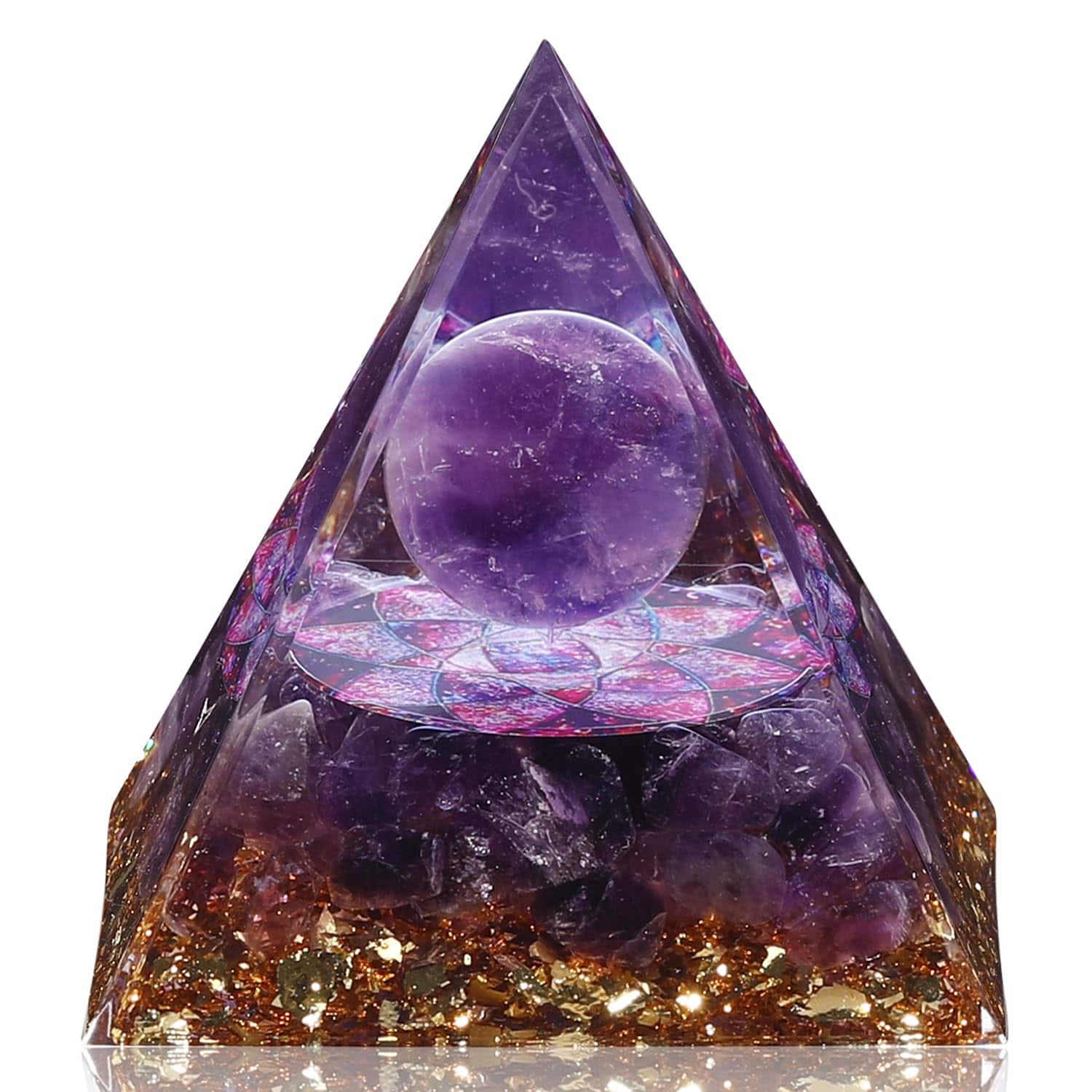 Hanke - Amethyst & Obsidian Orgone Pyramid – Positive Energy Generator for Meditation, Chakra Balance & Stress Relief - H-amethys