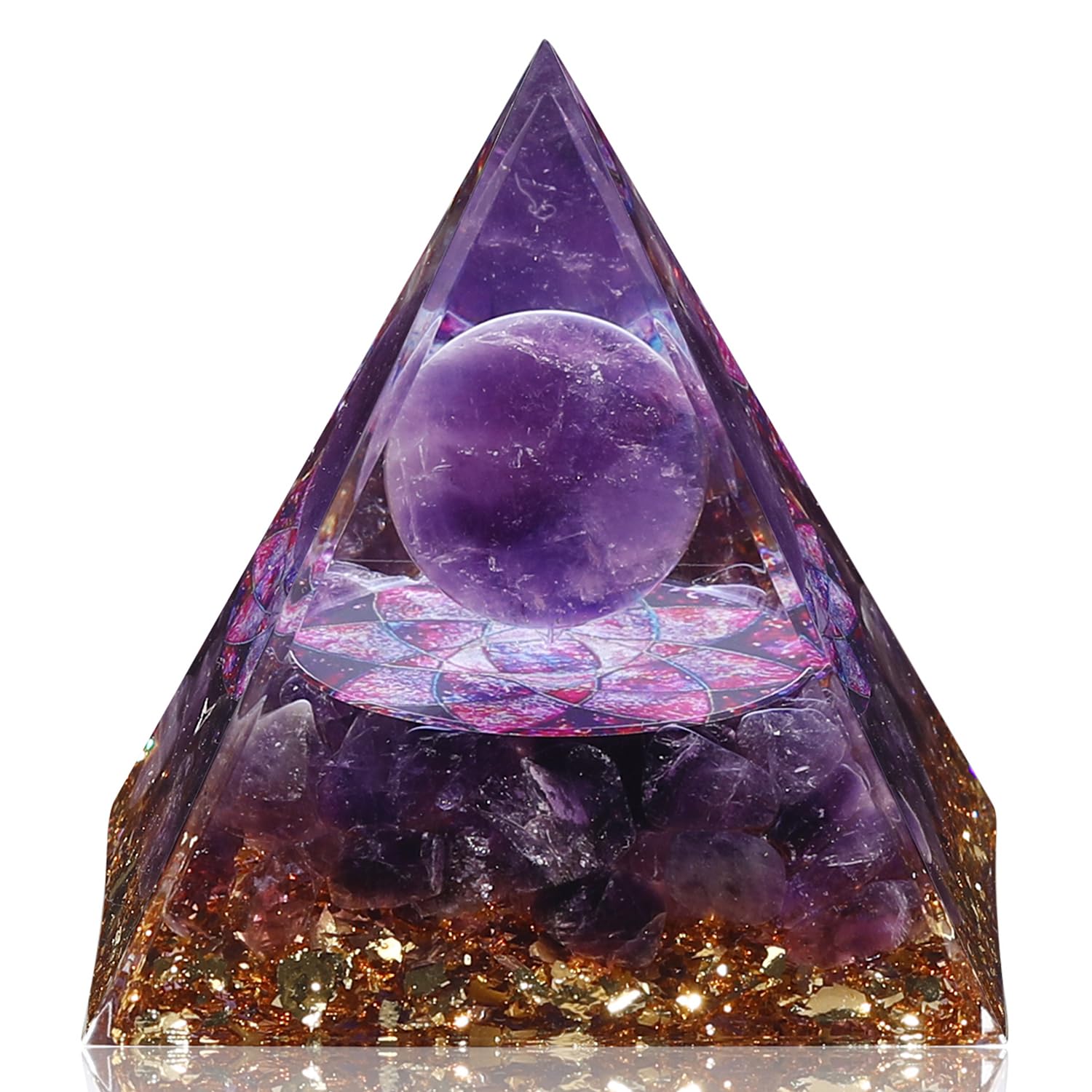 Front. Hanke - Amethyst & Obsidian Orgone Pyramid – Positive Energy Generator for Meditation, Chakra Balance & Stress Relief - H-amethys.