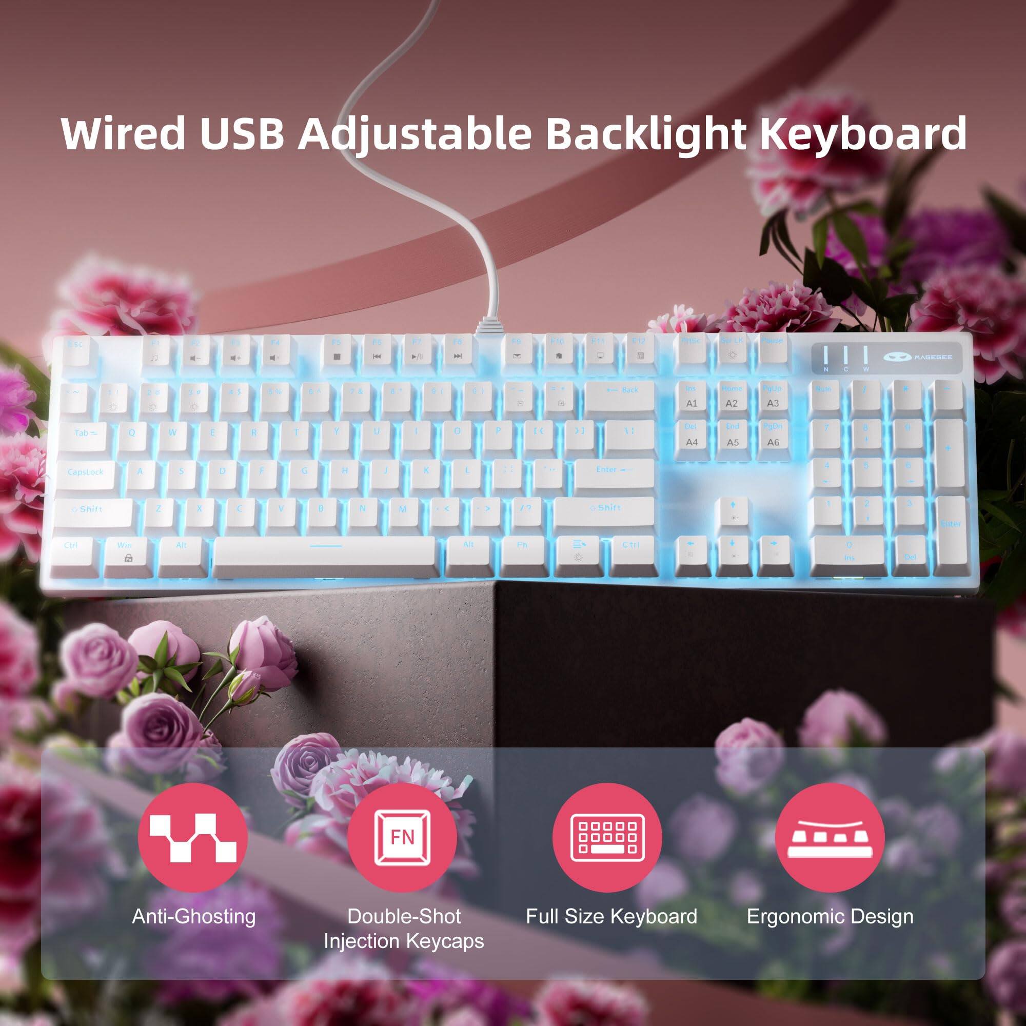 Wired USB Adjustable Backlight Keyboard

- Anti-Ghosting
- Double-Shot Injection Keycaps
- Full Size Keyboard
- Ergonomic Design
