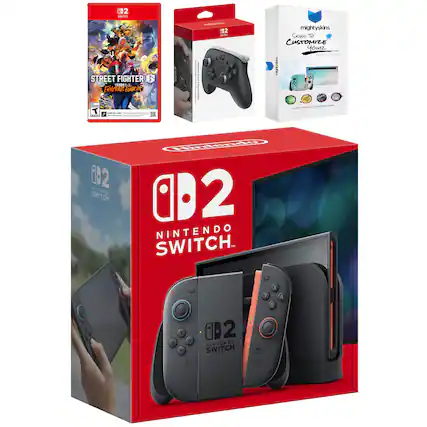 Sure, here is the corrected and grouped text from the image:
**Nintendo Switch - OLED Model**
- Nintendo Switch
- OLED Model
- 2 Joy-Con Controllers
- 1 Nintendo Switch Dock
- 1 HDMI Cable
- 1 Power Adapter
- 1 User Guide
**Street Fighter 6**
- Street Fighter 6
- Versus Edition
- Capcom
- Rated T for Teen
- Includes: Street Fighter 6 Game Card
**Customize Your Switch**
- MightySkins
- Skins to Customize Your Nintendo Switch
- Heavy Designs to Cover Your Joy-Cons
- MightySkins
**Controller**
- Nintendo Switch
- Joy-Con (L)
- Joy-Con (R)
**Buttons:**
- A, B, X, Y
- L, R
- ZL, ZR
- C, X, Y, A, B