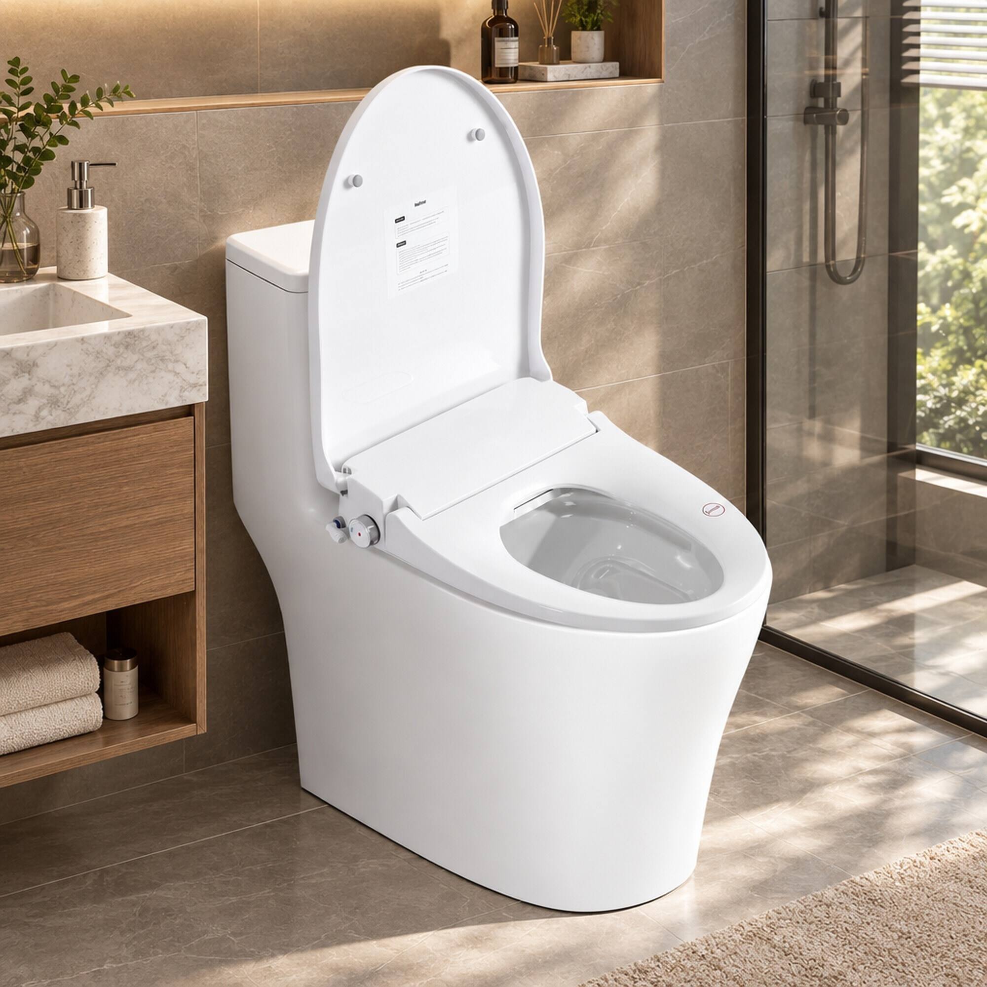 Left. RYHNUYNE - Smart Bidet Toilet Seat, Side Knob Heated Seat Water Temperature and Pressure Adjustment Automatic Nozzle Cleaning - White.