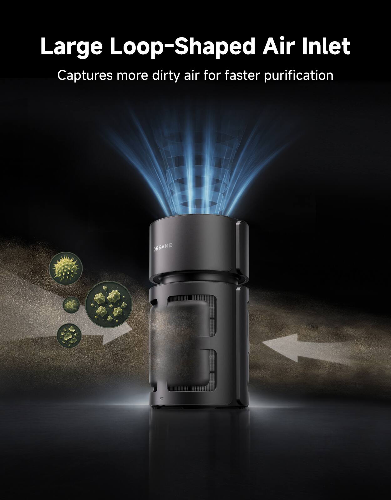 Large Loop-Shaped Air Inlet  
Captures more dirty air for faster purification
