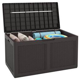 Gymax - 100 Gallon Resin Deck Box w/ Lockable Lid Wheels for Pool Accessories - Brown