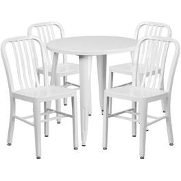 Flash Furniture - Chad Commercial Grade 30" Round Metal Indoor-Outdoor Table Set with 4 Vertical Slat Back Chairs - White