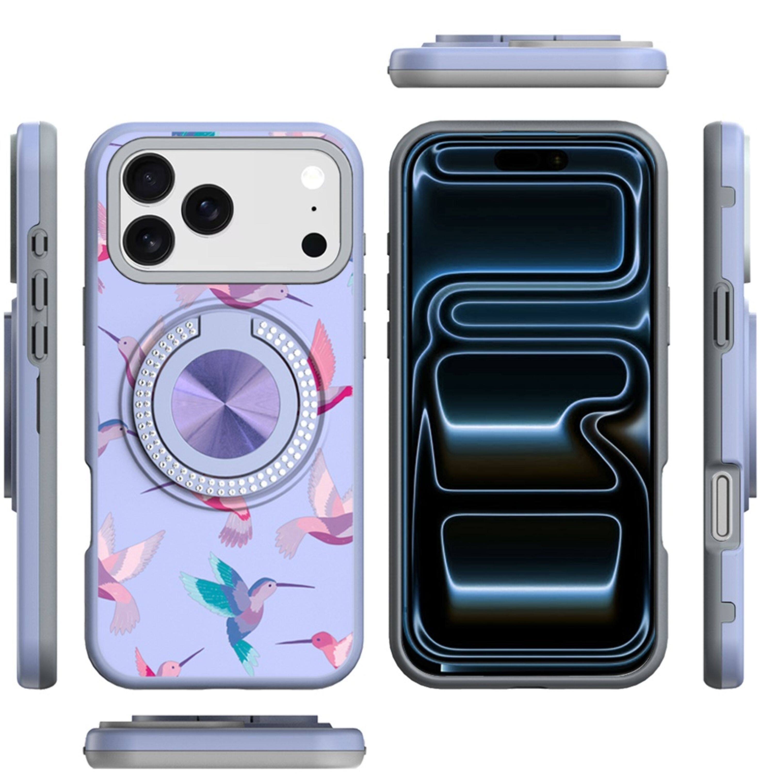 Left. Kitcheniva - Luxury Printed Case With Tempered Glass For iPhone 17 Pro Max Hummingbird & Floral - Multicolor.
