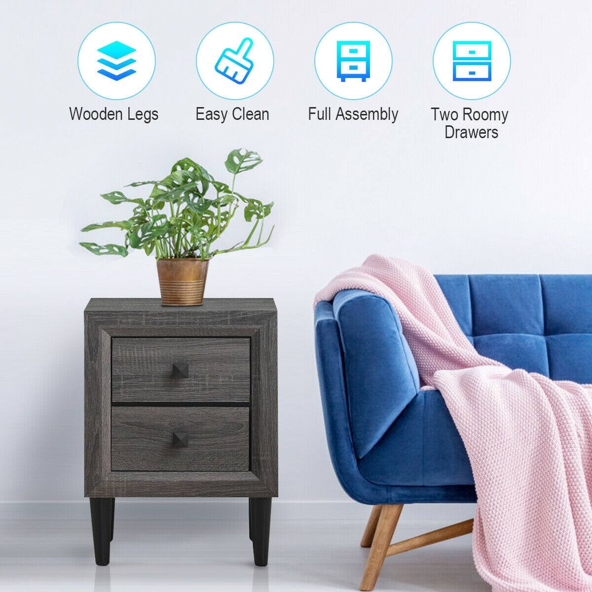 Wooden Legs, Easy Clean, Full Assembly, Two Roomy Drawers