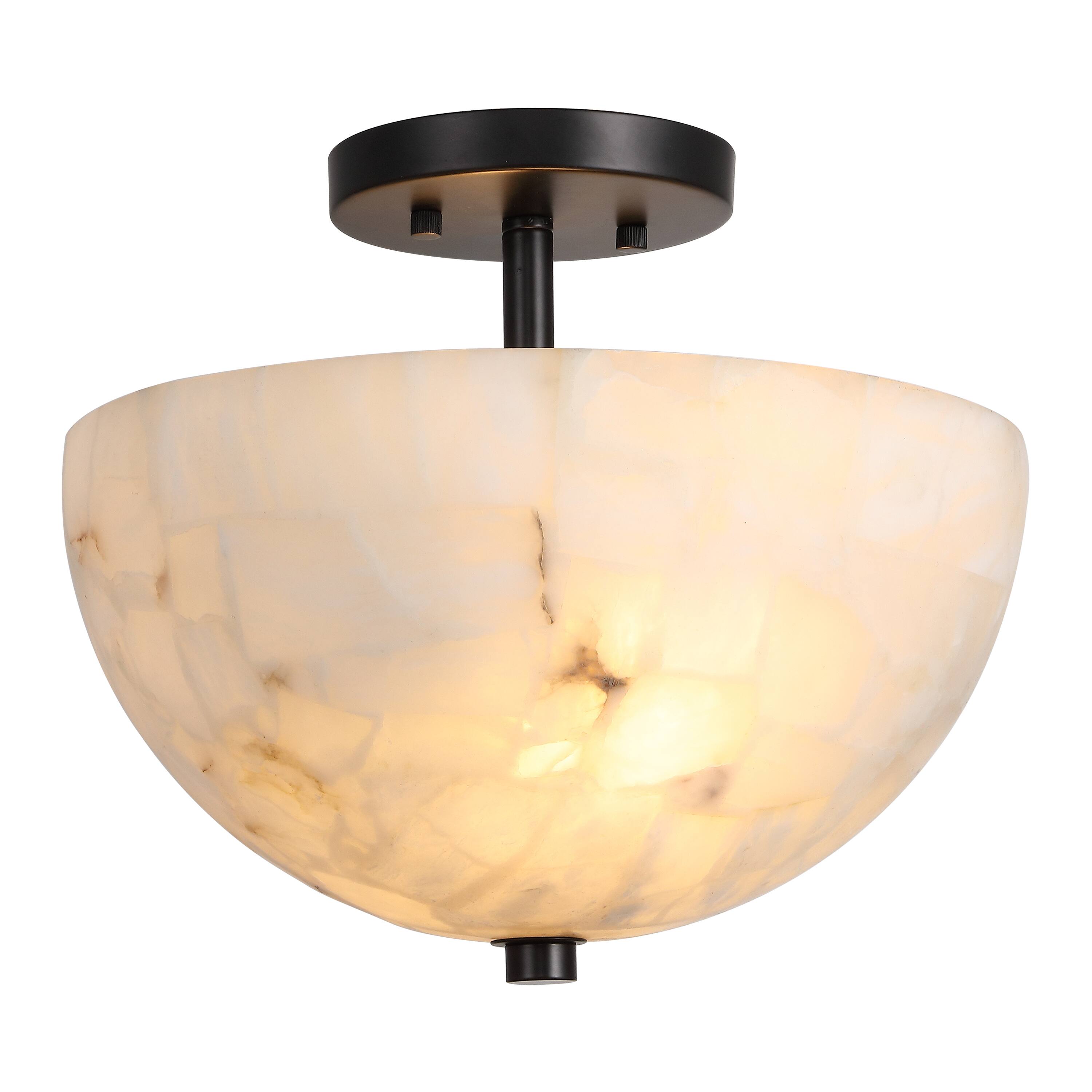 "Jonathan Y - Celine 11.88"" 2-Light Modern Contemporary Alabaster/Iron Inverted Dome LED Semi Flush Mount, White Marbling/Black - Black/White" price history on PriceWatchPro
