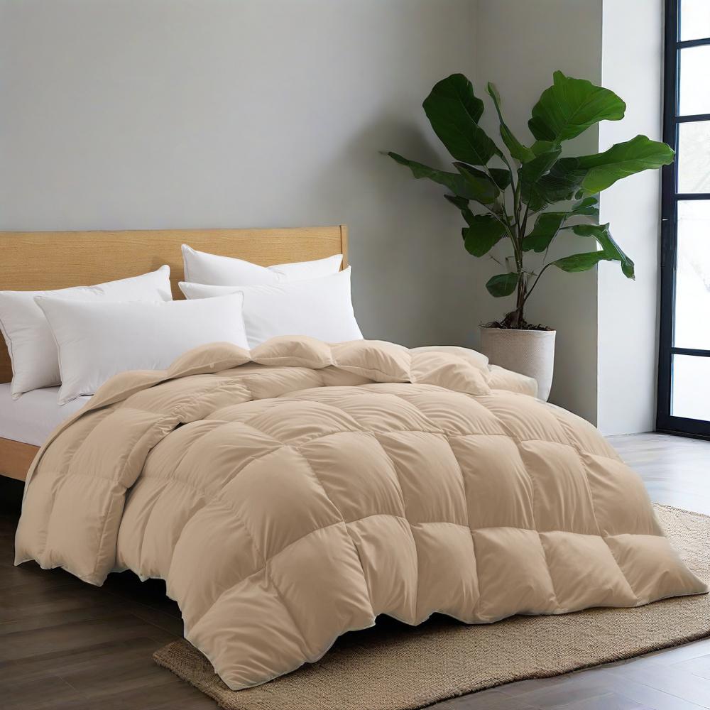 Angle. Peace Nest - Peace Nest Heavyweight Extra Warmth White Goose Feather Down Fiber Duvet Comforter Insert, Tan, Twin - Tan.