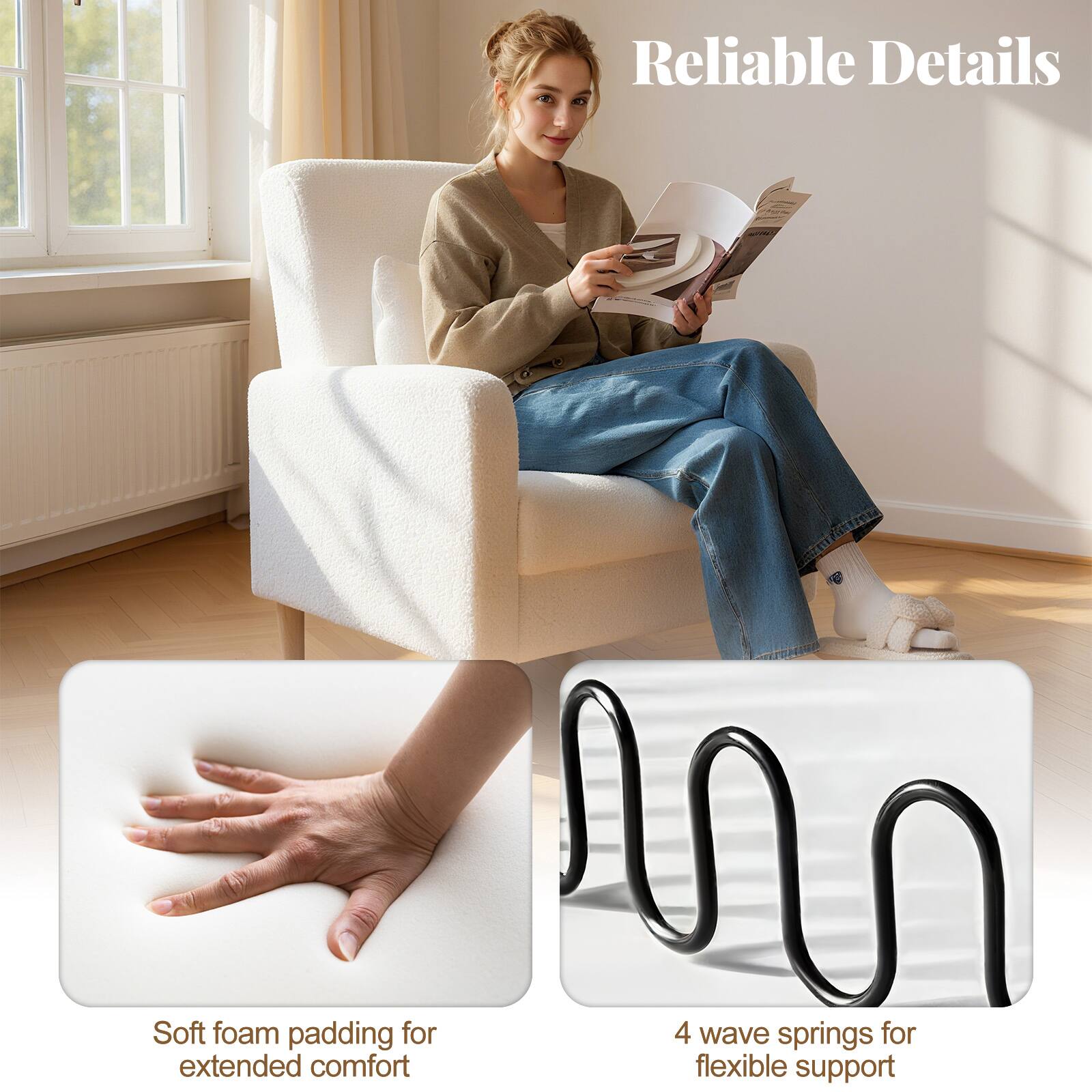 Reliable Details

Soft foam padding for extended comfort

4 wave springs for flexible support