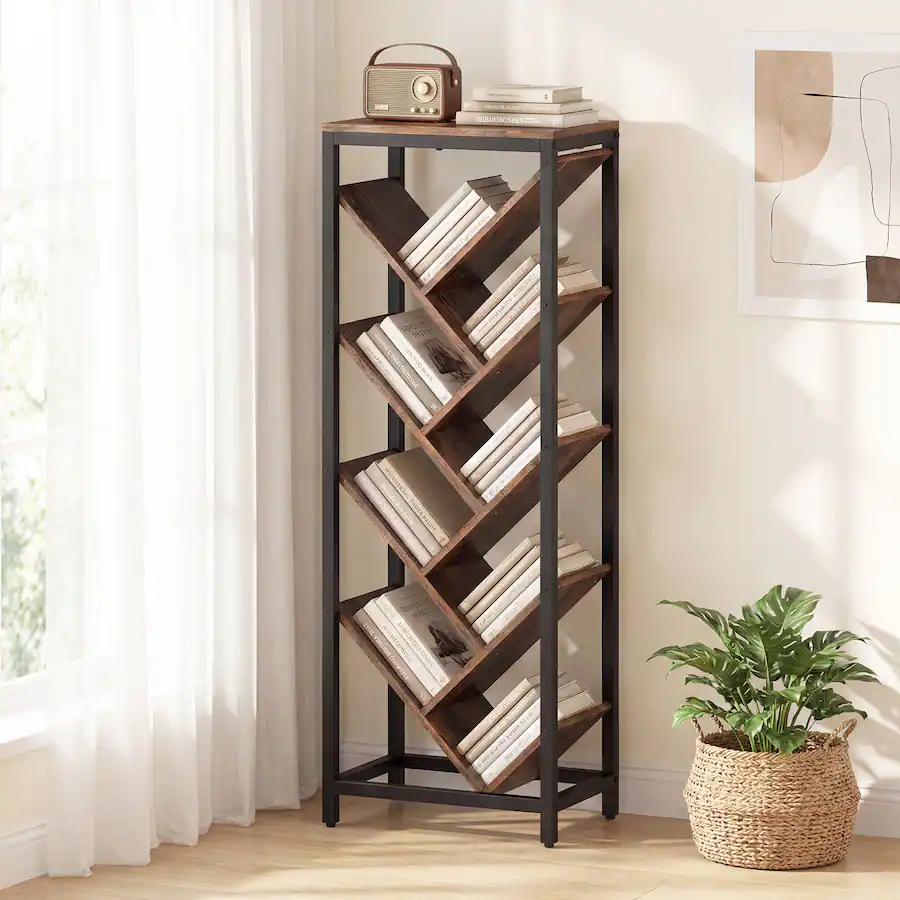 Costway Tree Bookshelf 9 Tier Freestanding Bookcase Corner Narrow ...