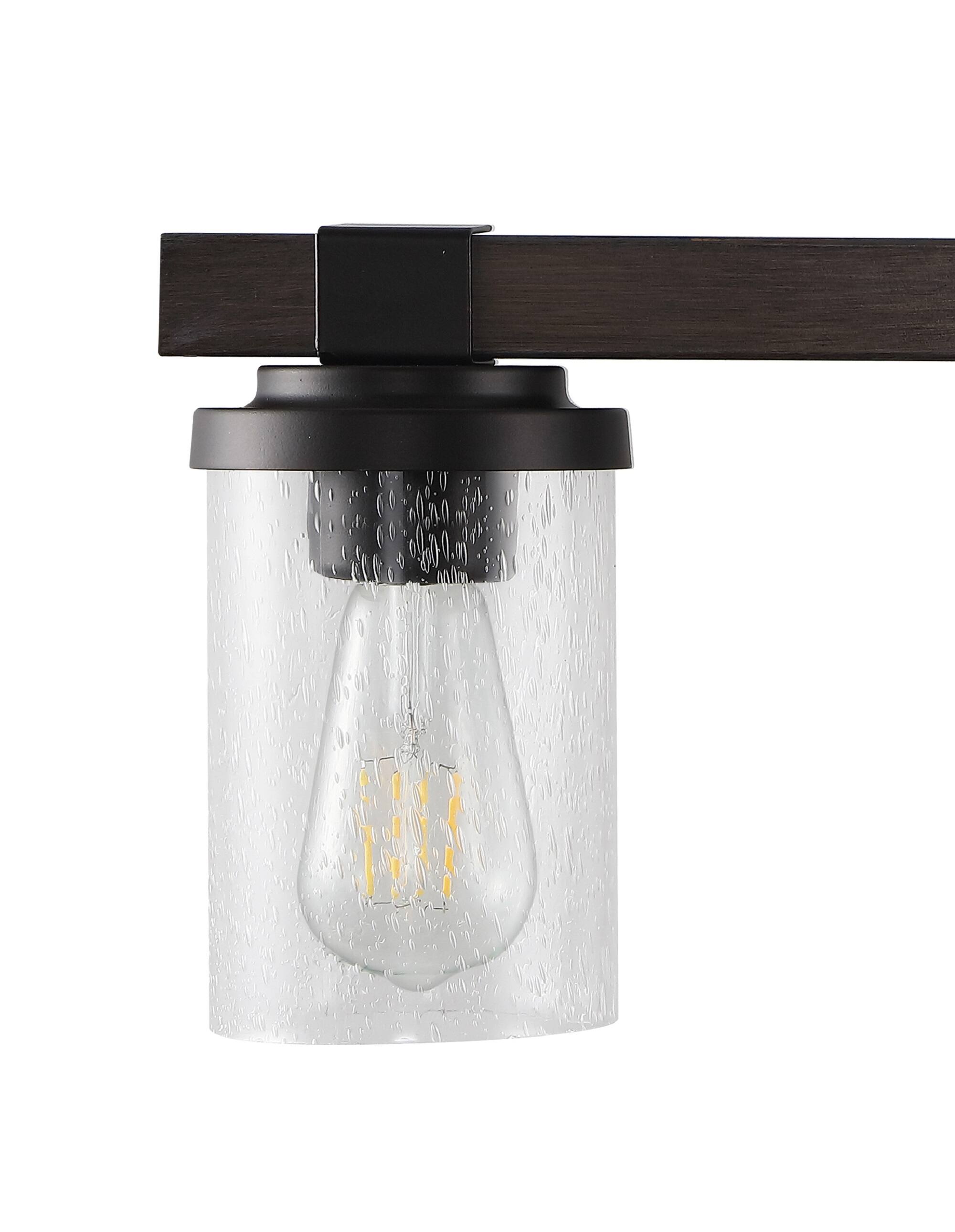 Alt View 4. Jonathan Y - Bungalow 32" 4-Light Iron/Seeded Glass Rustic Farmhouse LED Vanity Light, Oil Rubbed Bronze - Oil Rubbed Bronze.