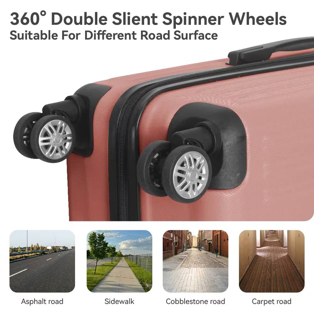360° Double Silent Spinner Wheels  
Suitable For Different Road Surface  

Asphalt road  
Sidewalk  
Cobblestone road  
Carpet road