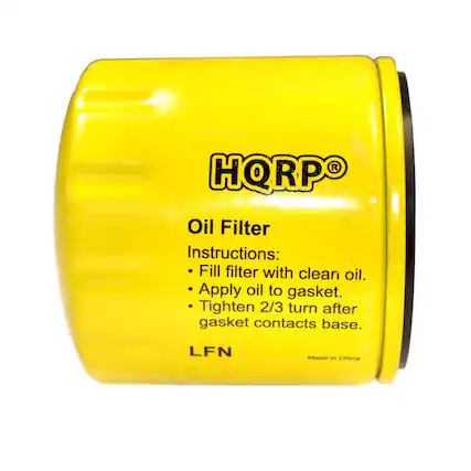 HQRPO Oil Filter Instructions:
Fill filter with clean oil.
Apply oil to gasket.
Tighten 2/3 turn after gasket contacts base.
LFN
Made in China