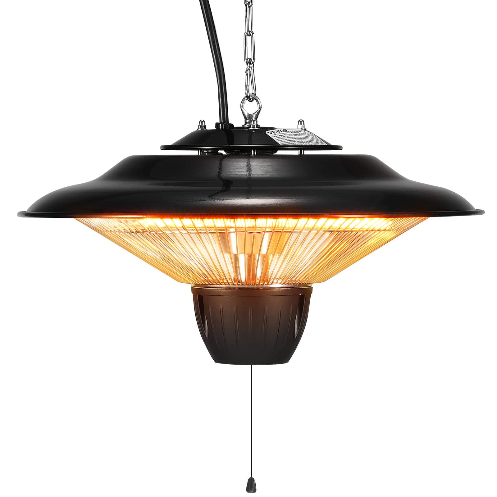 VEVOR - Hanging Patio Heater, 1500W Electric Space Infrared Heater, IP34 Protection with 23.6 inch Pull Cord & Adjustable Chain - Black