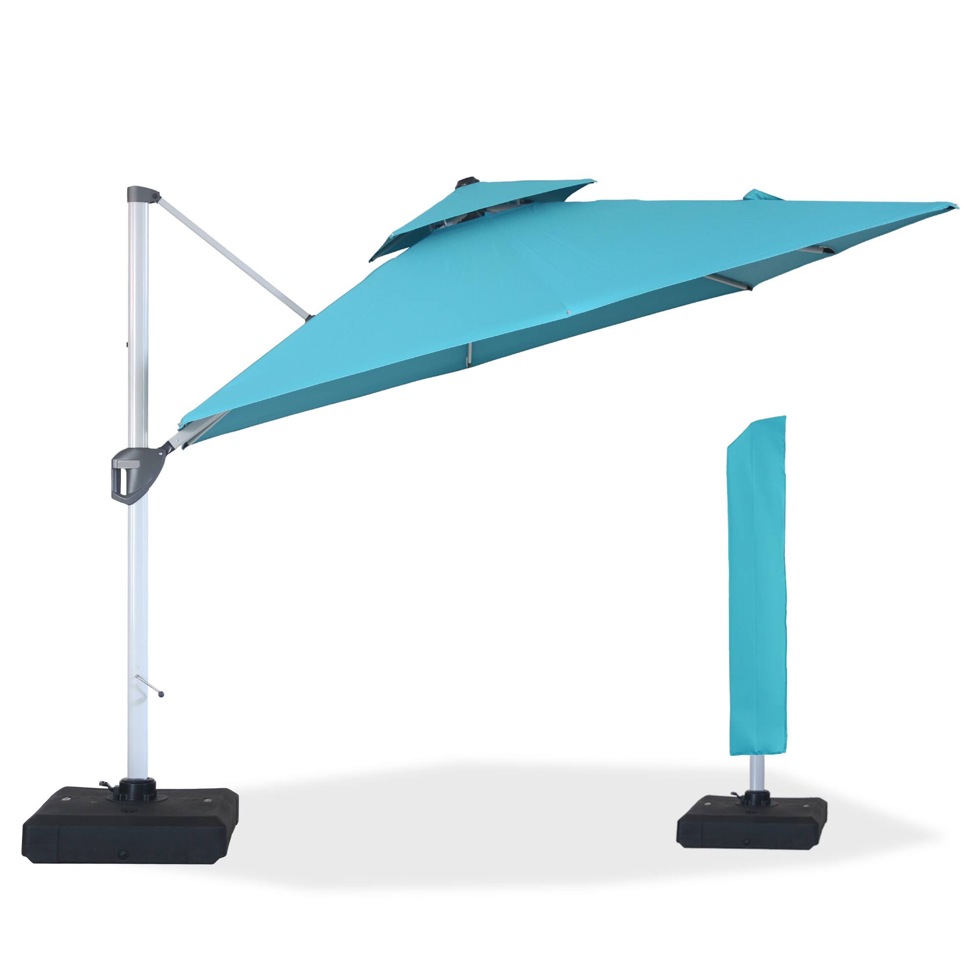 Angle. Mondawe - 10ft. Square Aluminum 360°Cantilever Patio Umbrella with Base - Blue.