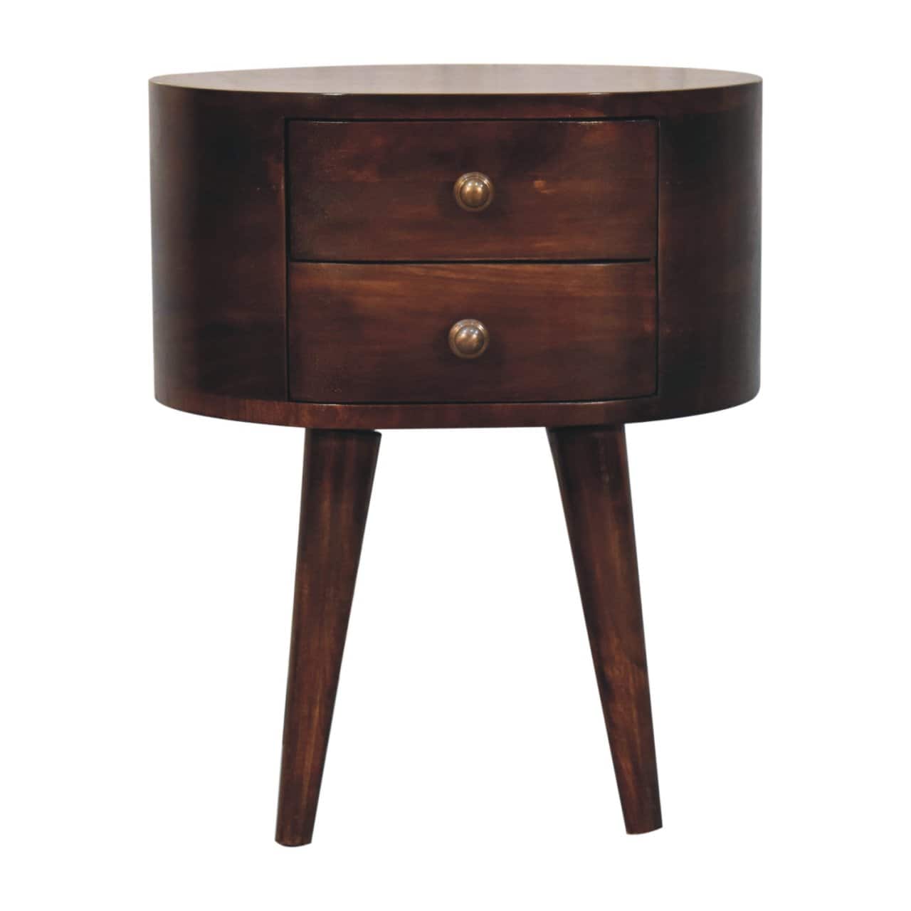 Artisan Furniture - Solid Wood California Walnut Rounded Bedside Table, 2 Drawers - Dark Brown