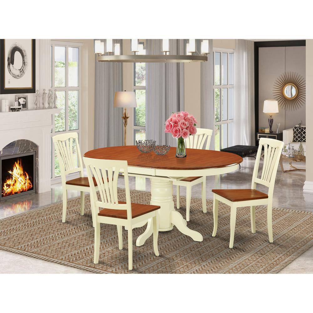 Back. East West Furniture - 5 Pc Dining Table with Leaf and 4 Wood Kitchen Chairs in Buttermilk and Cherry - Buttermilk & Cherry.